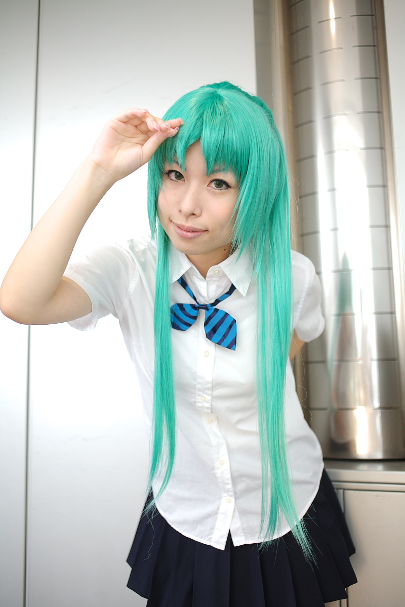 Safebooru Cosplay Green Hair Hair Bow Higurashi No Naku Koro Ni Knee Socks Momose Riyu Photo 