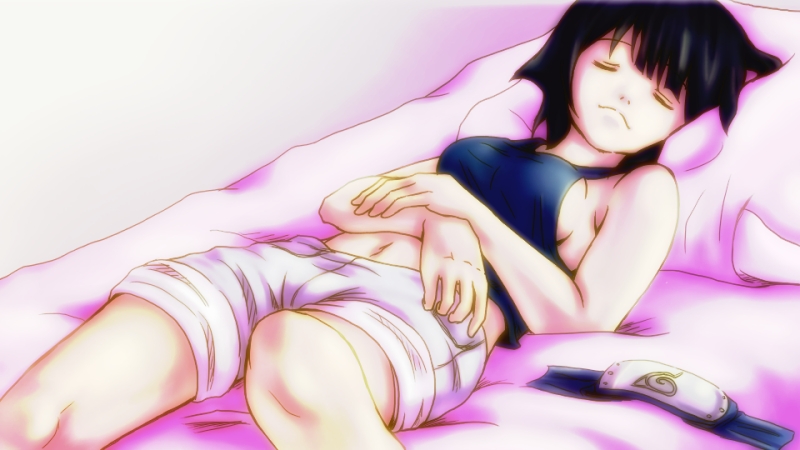 breasts hyuuga_hinata midriff naruto pillow pillows sideboob sleeping.