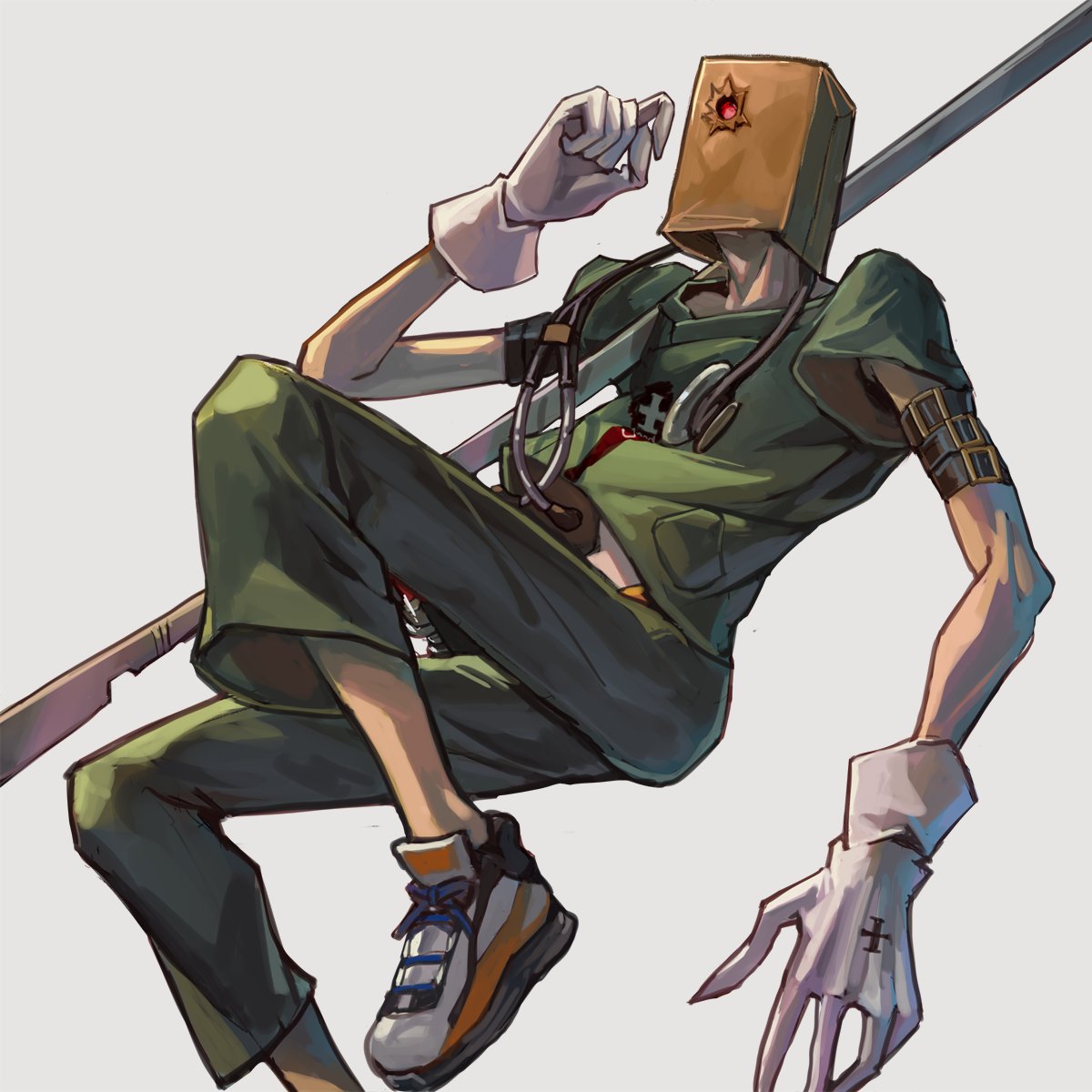 1boy bag bag_over_head covered_face faust(guilty_gear)