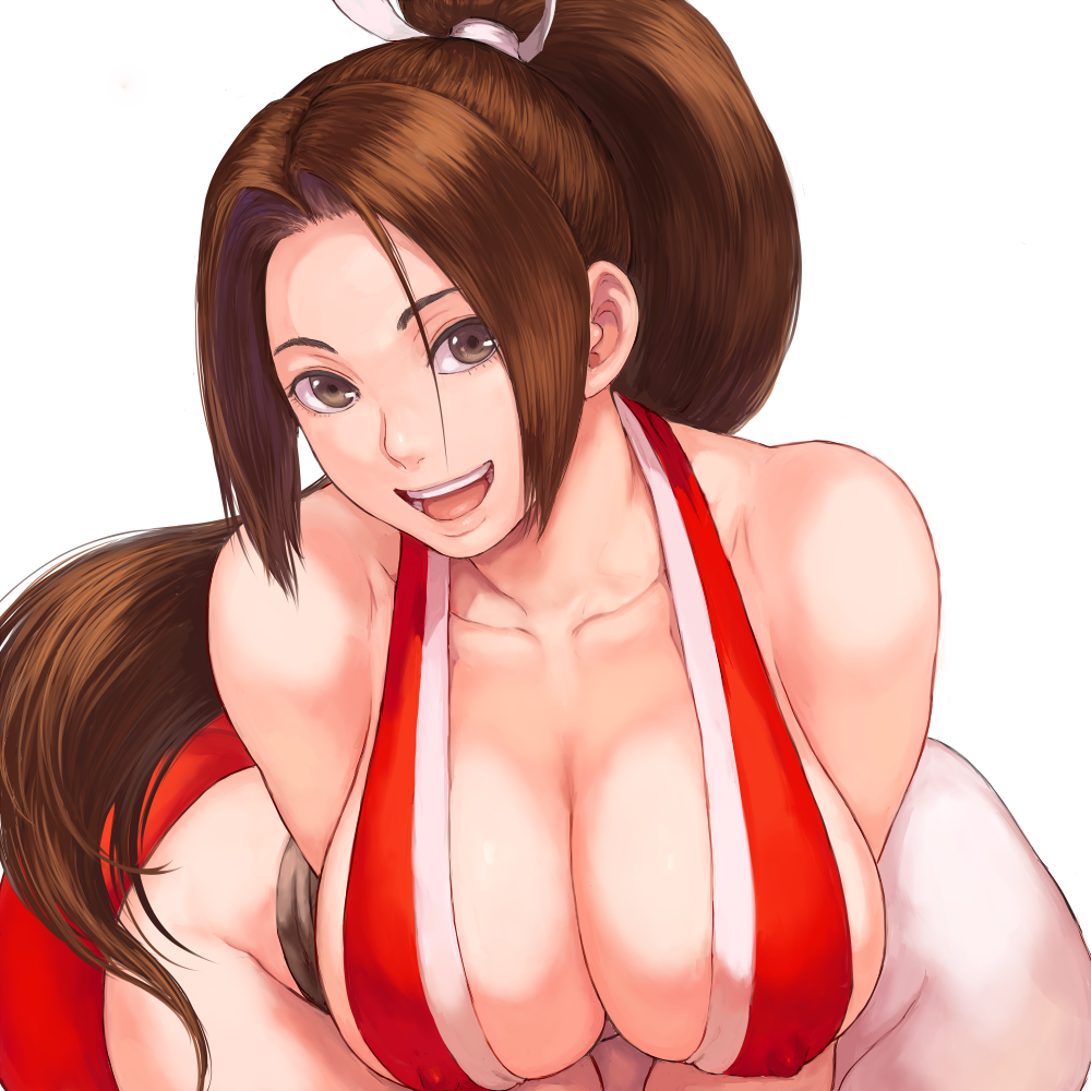 ...large_breasts leaning_forward long_hair looking_at_viewer open_mouth pon...