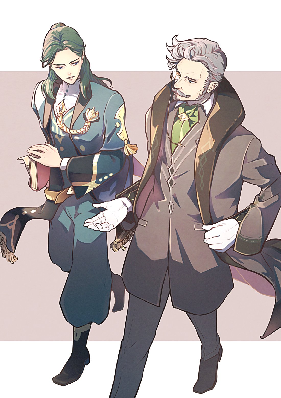 Safebooru - 2boys aiguillette black coat black pants blue eyes book ...