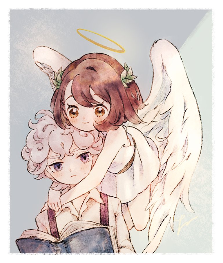 1boy 1girl angel angel_wings bangs bare_arms bede(pokemon)