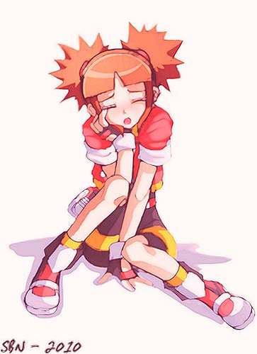 fingerless_gloves hitomi(pokemon) nintendo orange_hair pokemon rubyconcream...