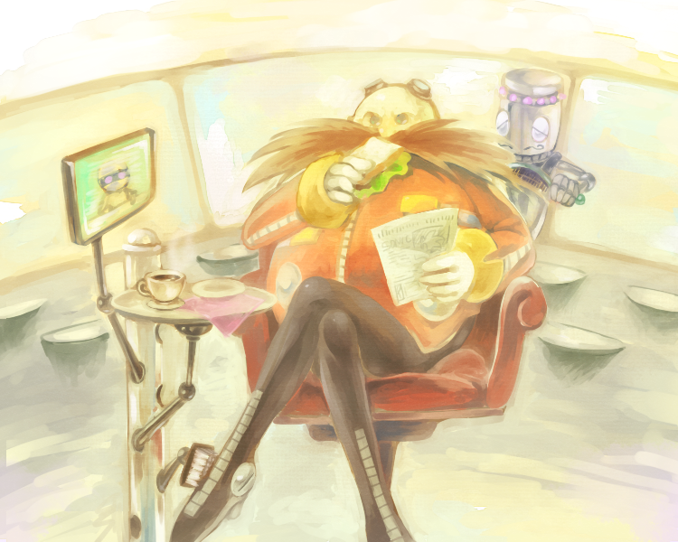 Safebooru - 1boy bald bone (artist) coffee crossed legs dr. eggman ...