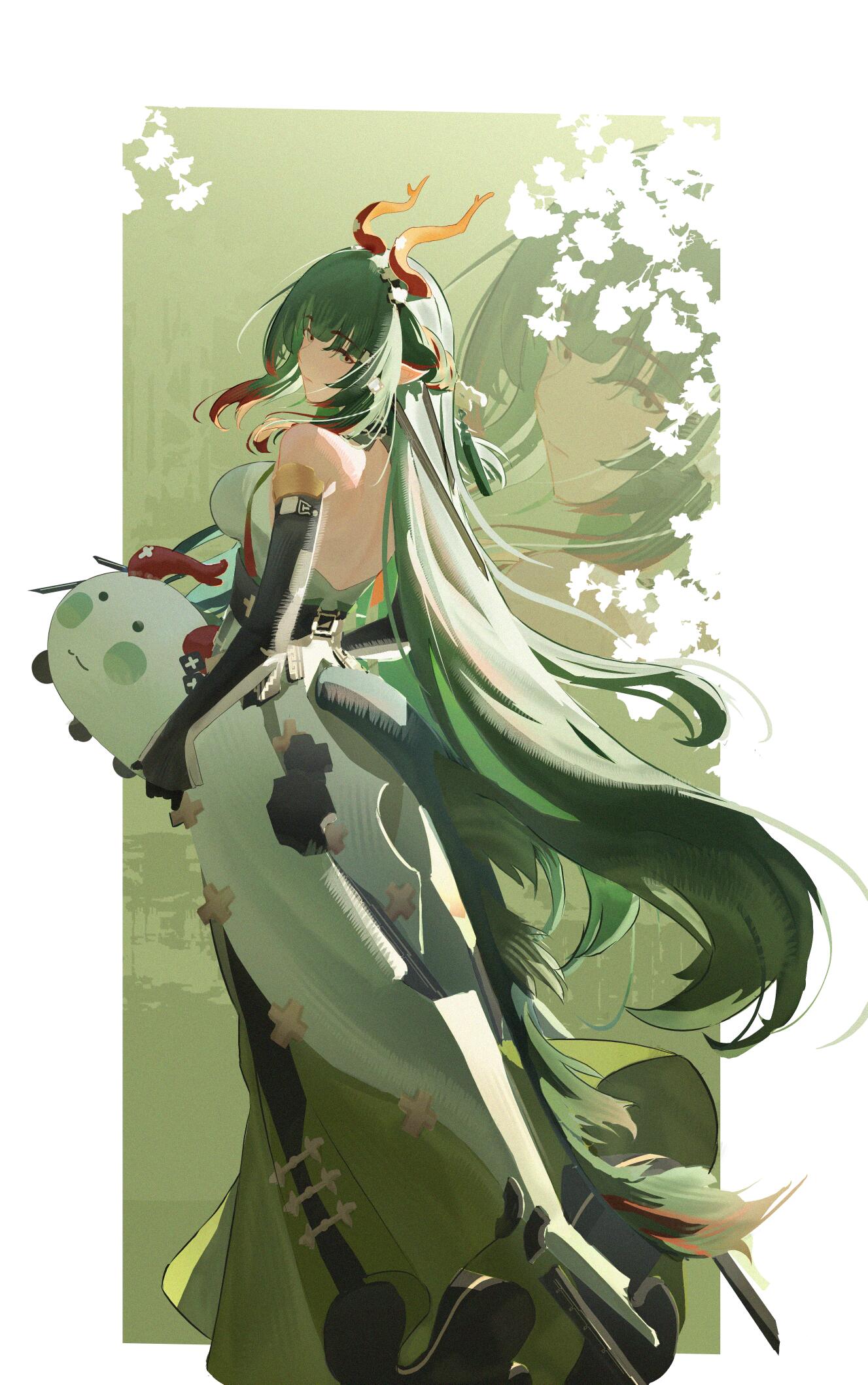 Medium Red Computer Background Safebooru - 1girl animal ears arknights arknights: endfield backless ...