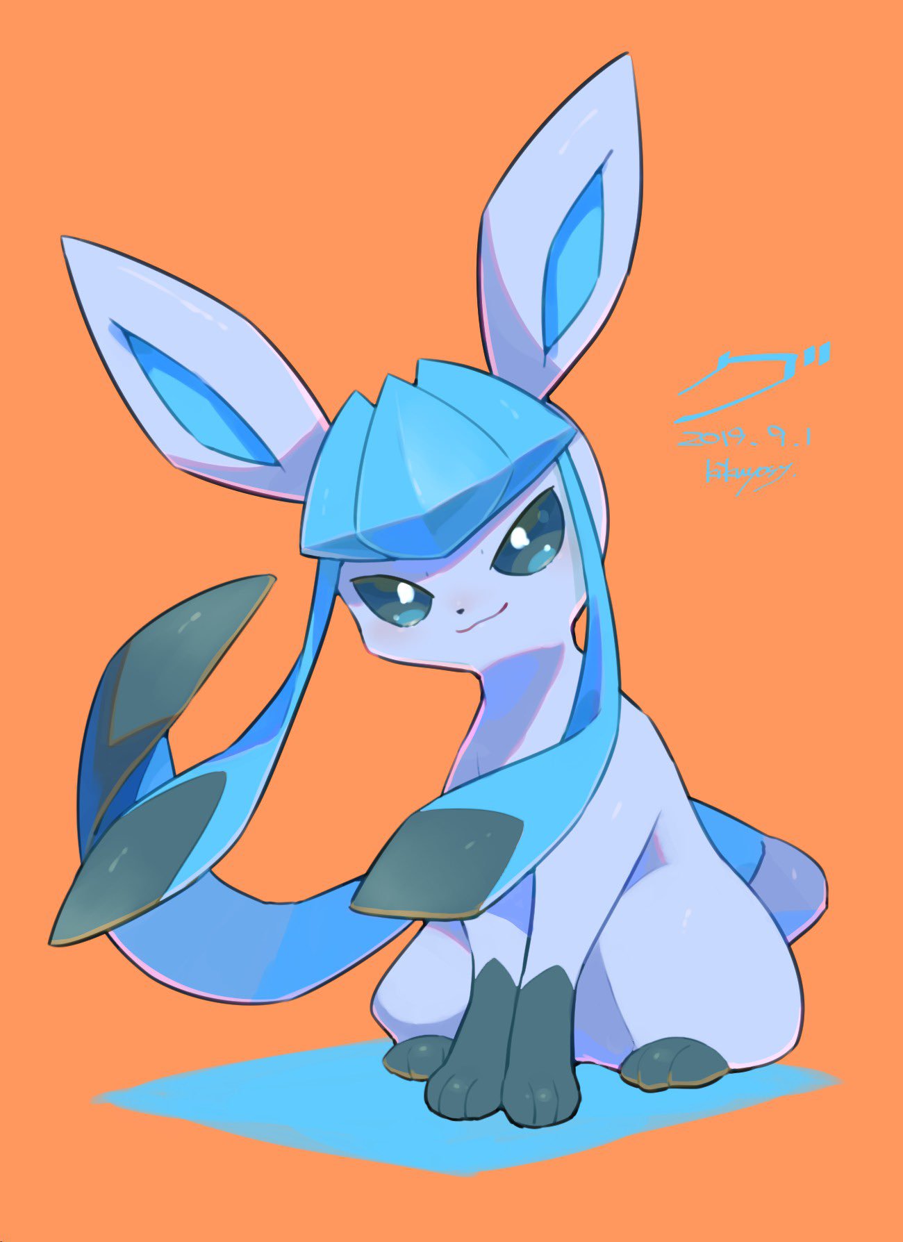 closed_mouth commentary_request dated full_body gen_4_pokemon glaceon green...