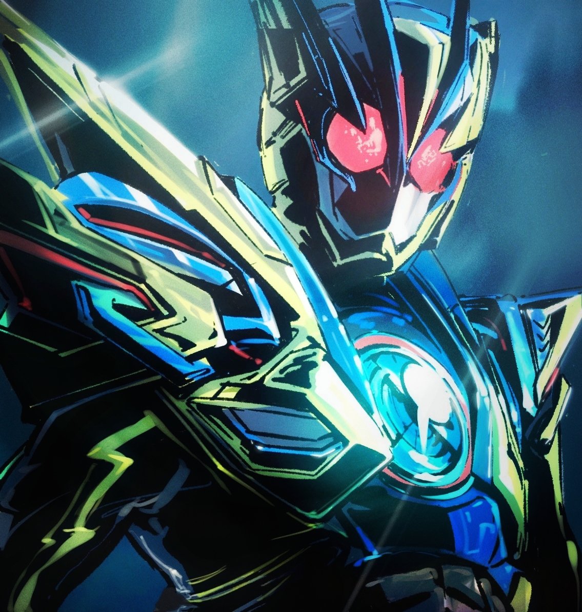 Safebooru - 1boy blue armor bug glowing glowing eyes grasshopper green ...