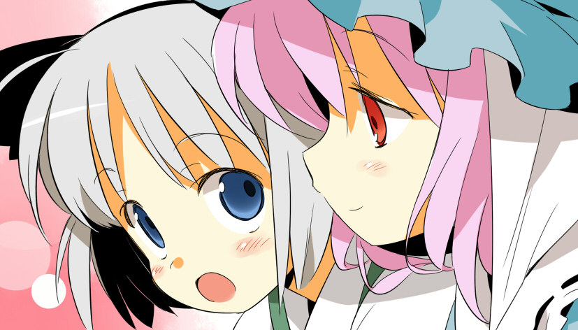 Safebooru Asoka Blue Eyes Blush Hat Konpaku Youmu Multiple Girls Pink Hair Red Eyes Saigyouji 9303