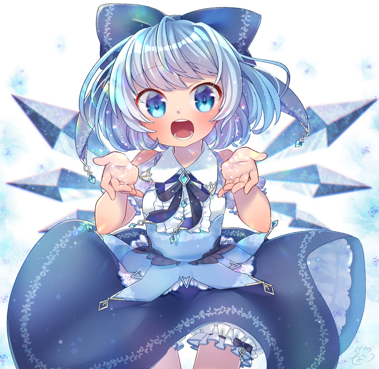 Safebooru 1girl Alternate Costume Arms Up Bangs Blue Bow Blue Dress