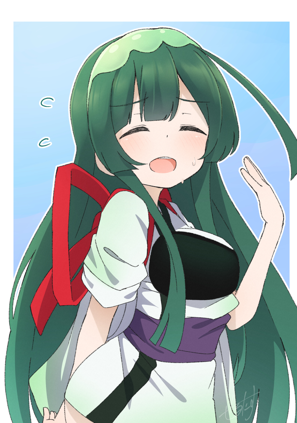 Safebooru - 1girl border closed eyes facing viewer flying sweatdrops ...