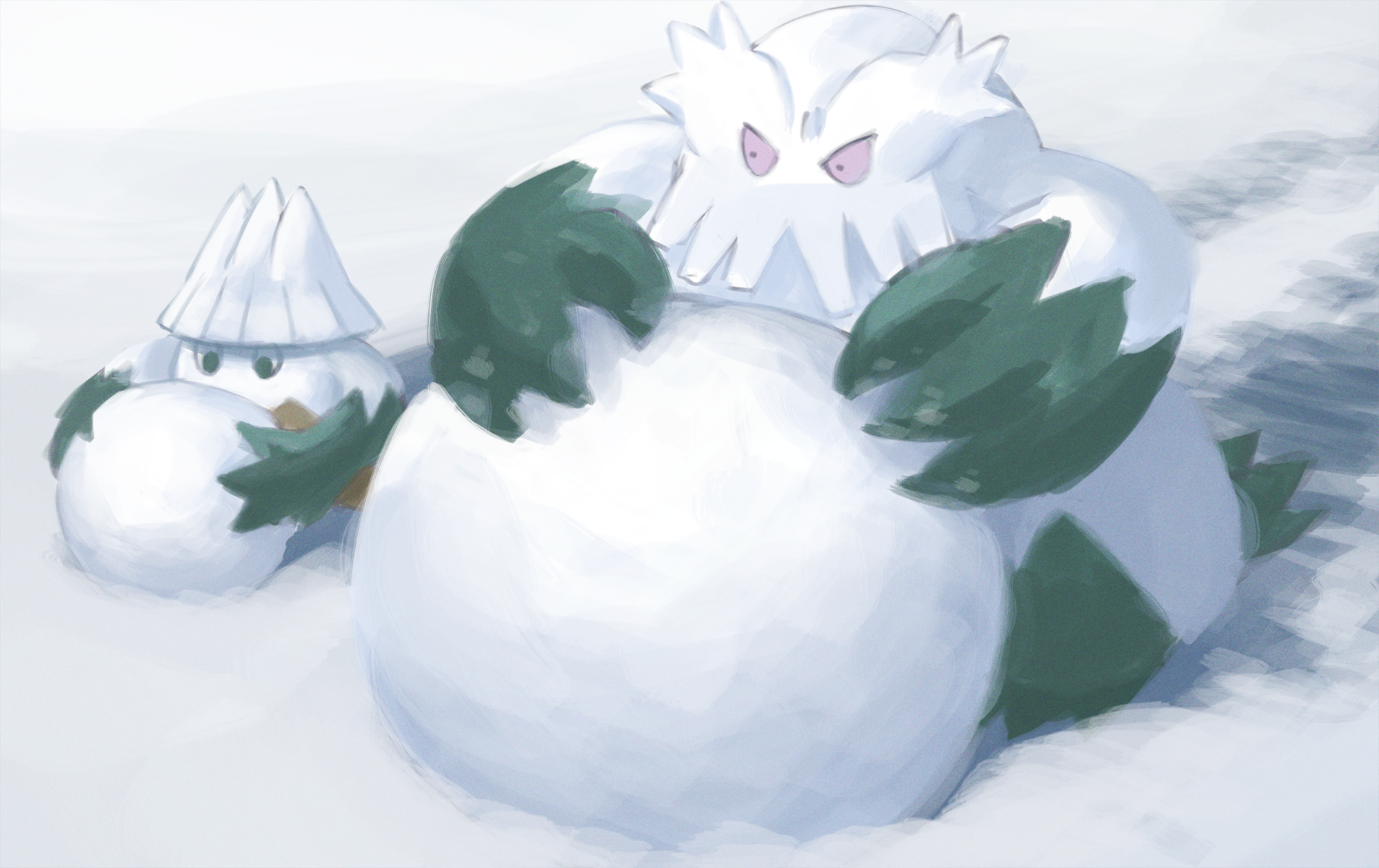 Safebooru - abomasnow commentary request day evolutionary line green ...