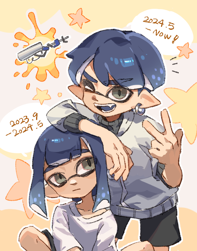 Safebooru - 1boy 1girl arm on another's head black shorts blue hair ...