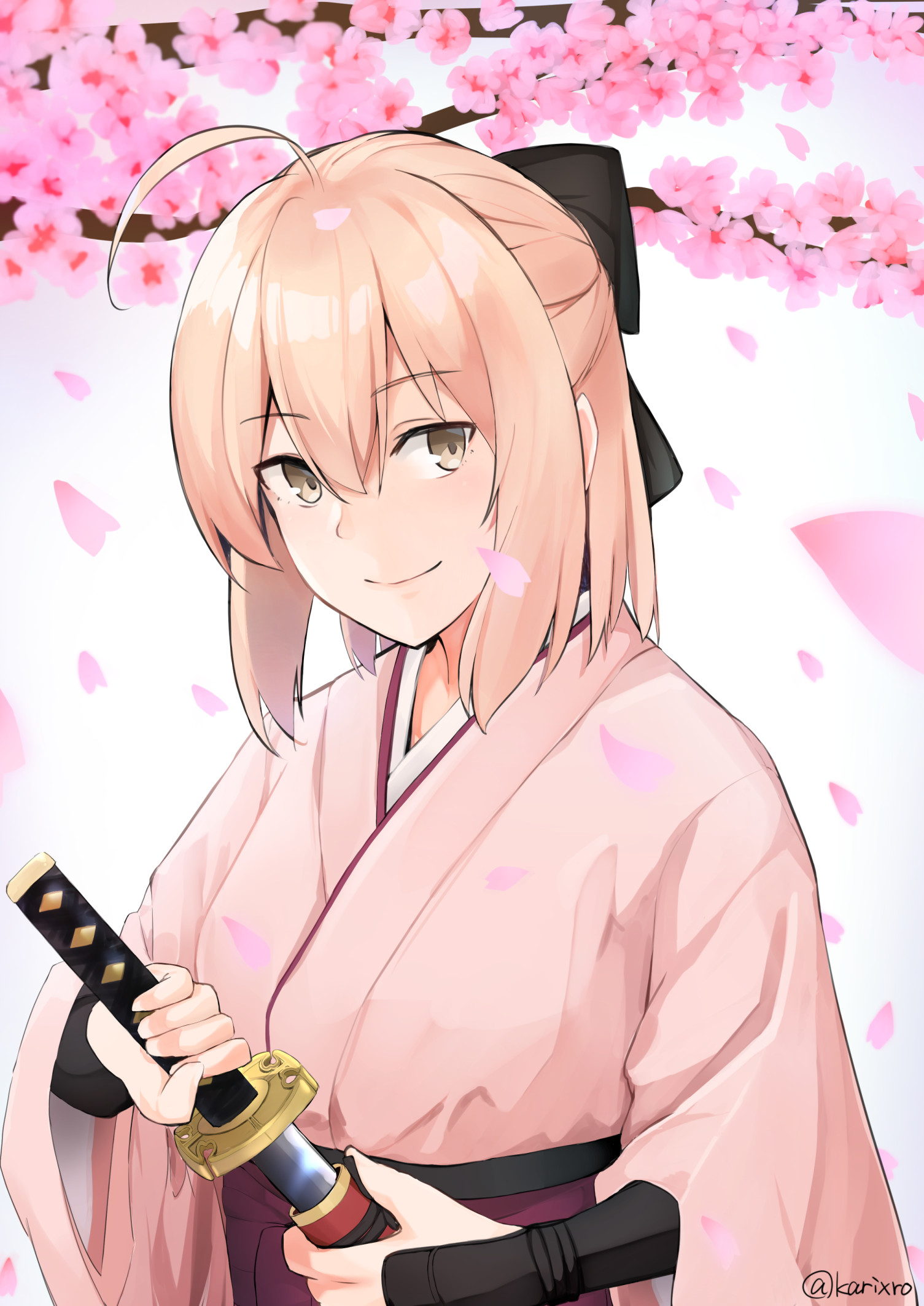 Safebooru - 1girl absurdres ahoge bangs black bow blonde hair bow