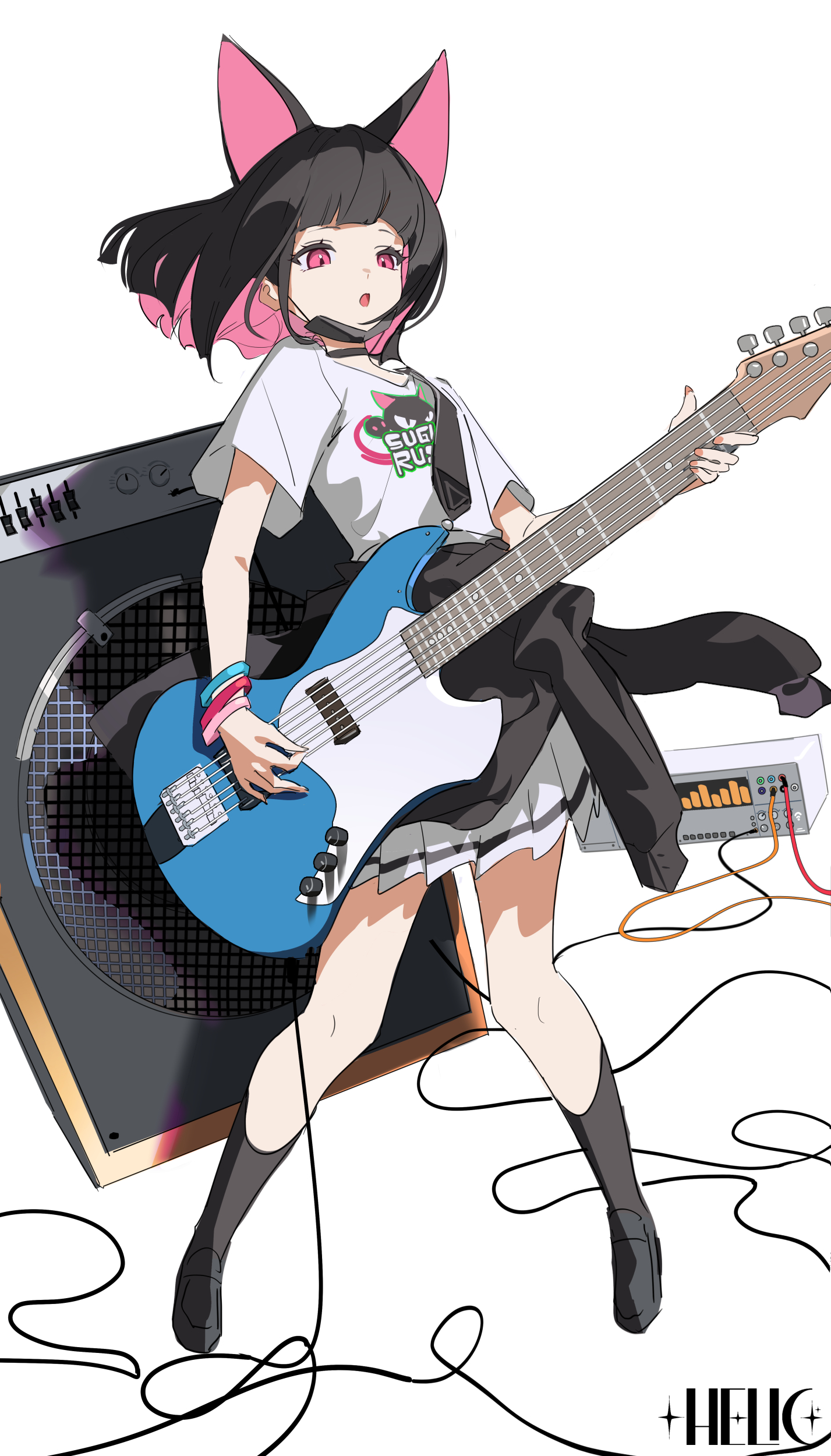 Safebooru - 1girl :o absurdres amplifier animal ears animal print ...