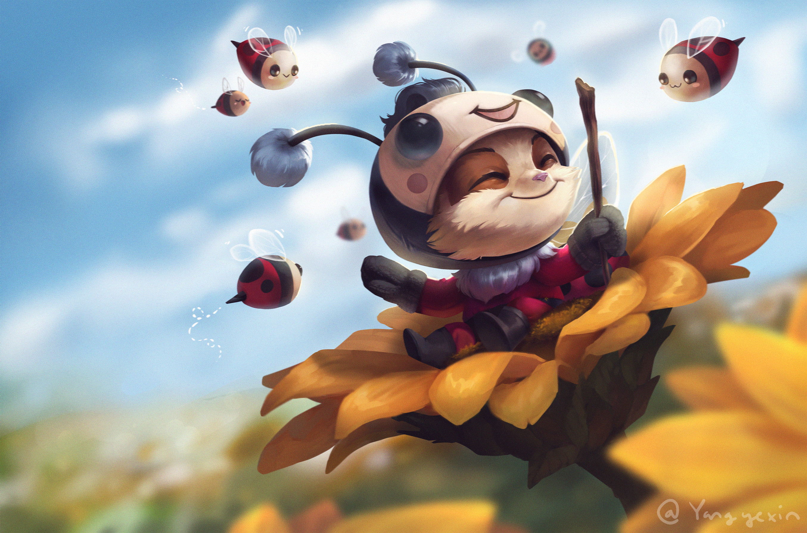 Safebooru - :3 :d alternate color animal bangs bee bee hat beemo blurry ...