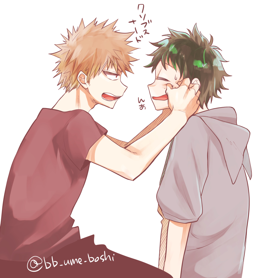 Safebooru 2boys Bakugou Katsuki Black Shirt Blonde Hair Boku No Hero Academia Cheek Pinching 1764