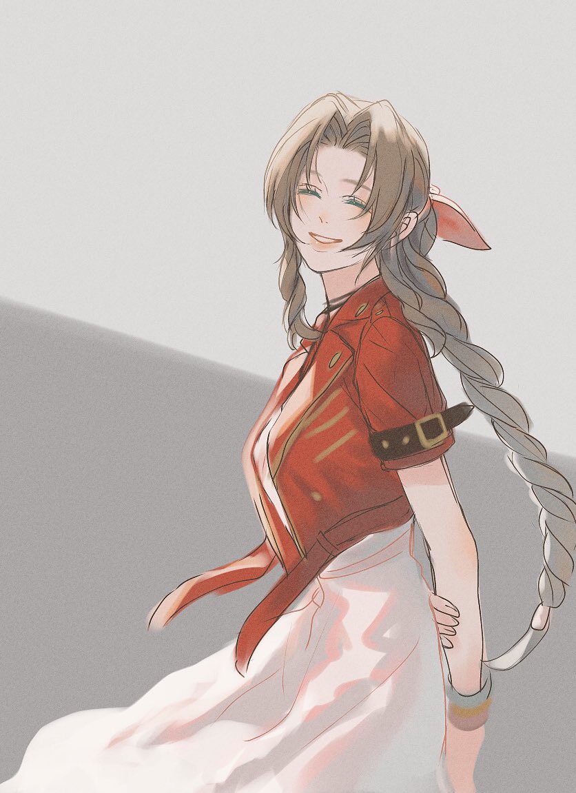 Safebooru 0 Ebj 1girl Aerith Gainsborough Arms Behind Back Bangs Bracelet Braid Braided 0761