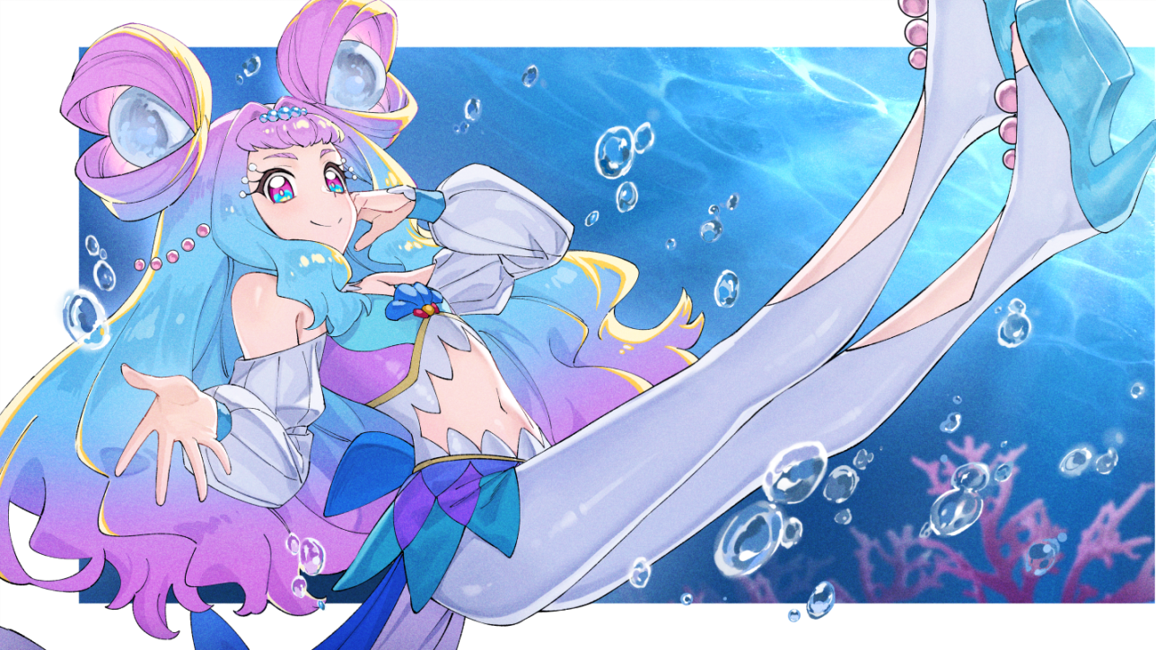 Safebooru 1girl air bubble aqua footwear blouse blue eyes blue hair