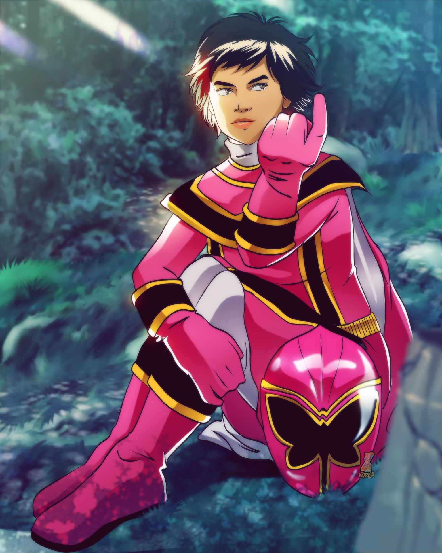Safebooru - 1girl black hair bodysuit boots brown eyes cape commentary ...