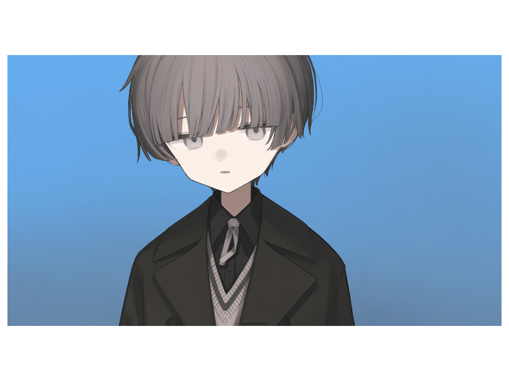 Safebooru - 1other astg black jacket black shirt blue background border ...