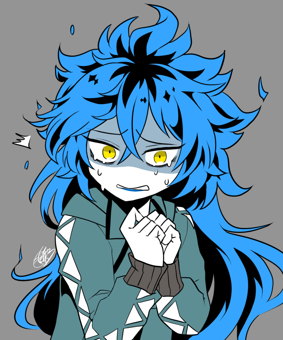 Safebooru - 1boy bags under eyes blue hair commentary request crossed ...