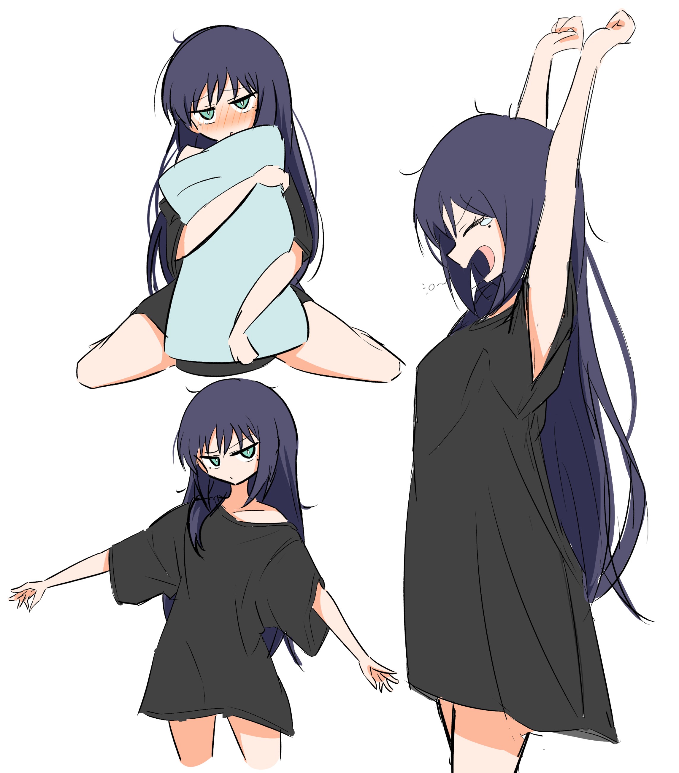 Safebooru - 1girl absurdres black shirt blue hair cho kaguya-hime ...