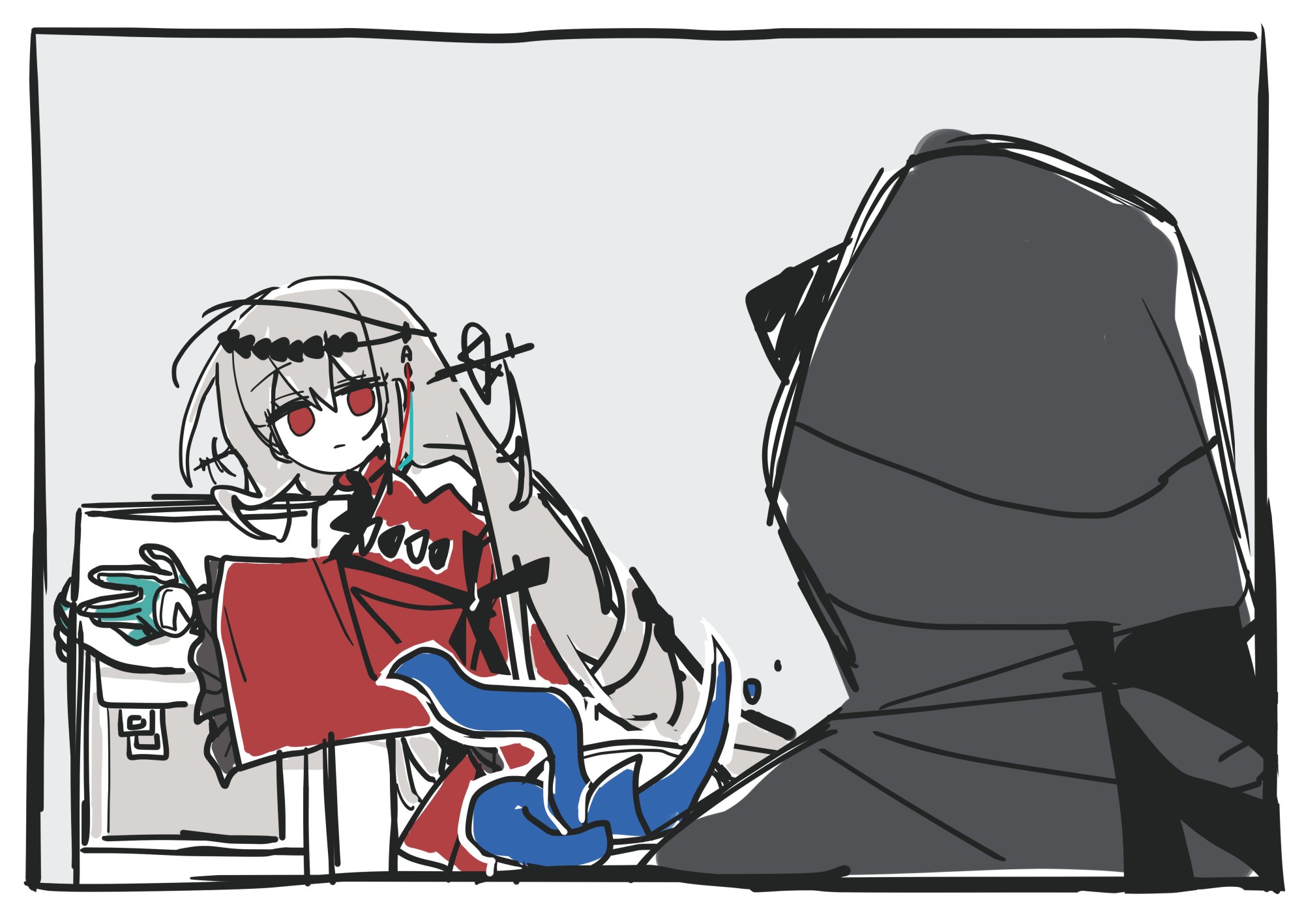 Safebooru - 1girl 1other :| aqua gloves arknights ascot black ascot ...
