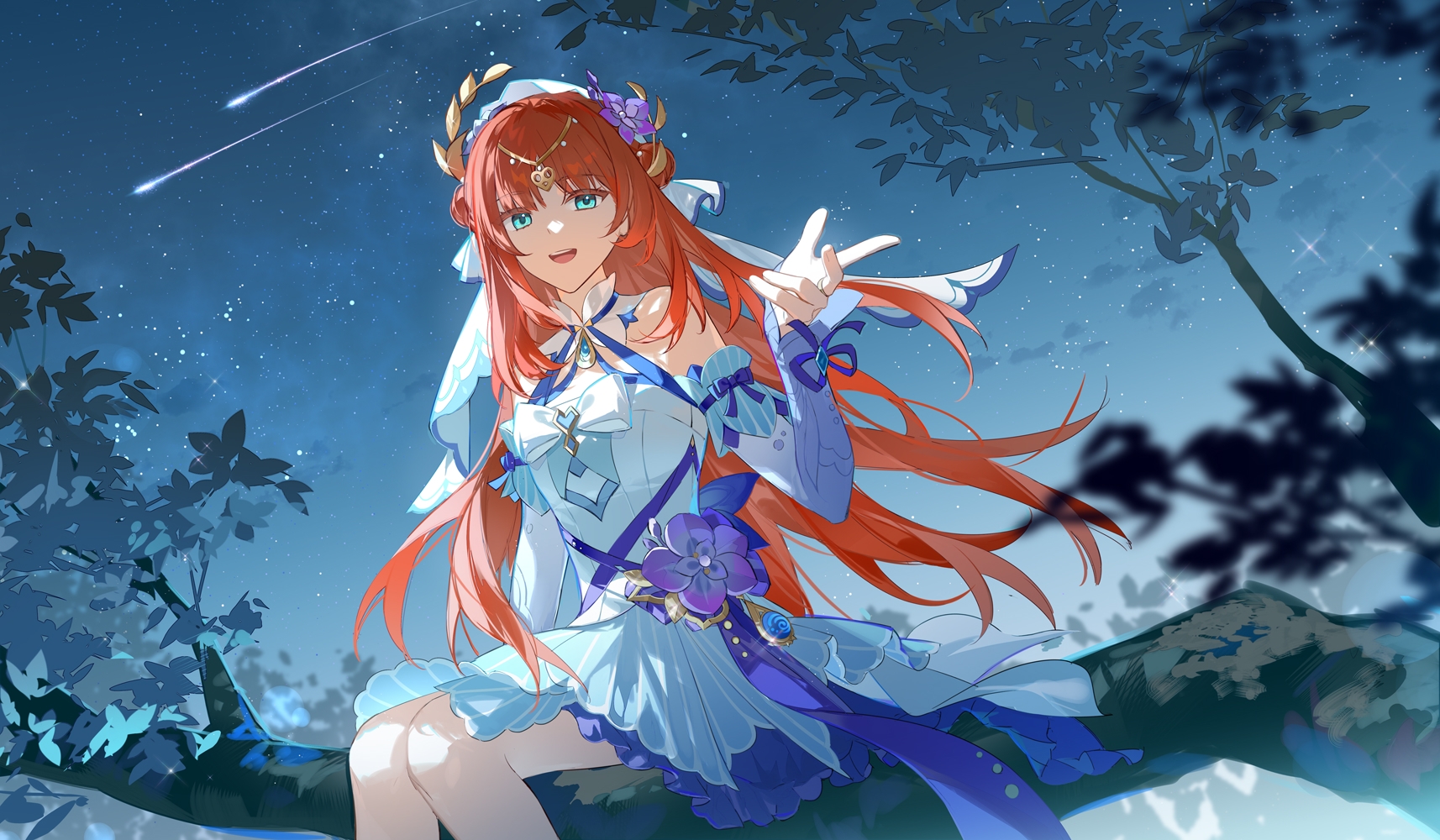 Safebooru - 1girl bare shoulders blue dress blue eyes blurry chinese ...