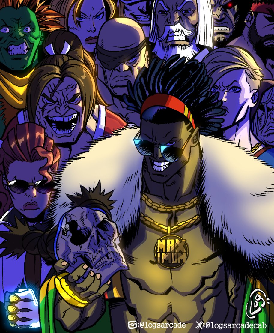 Safebooru - 3girls 6+boys afro akuma (street fighter) bald bandana ...
