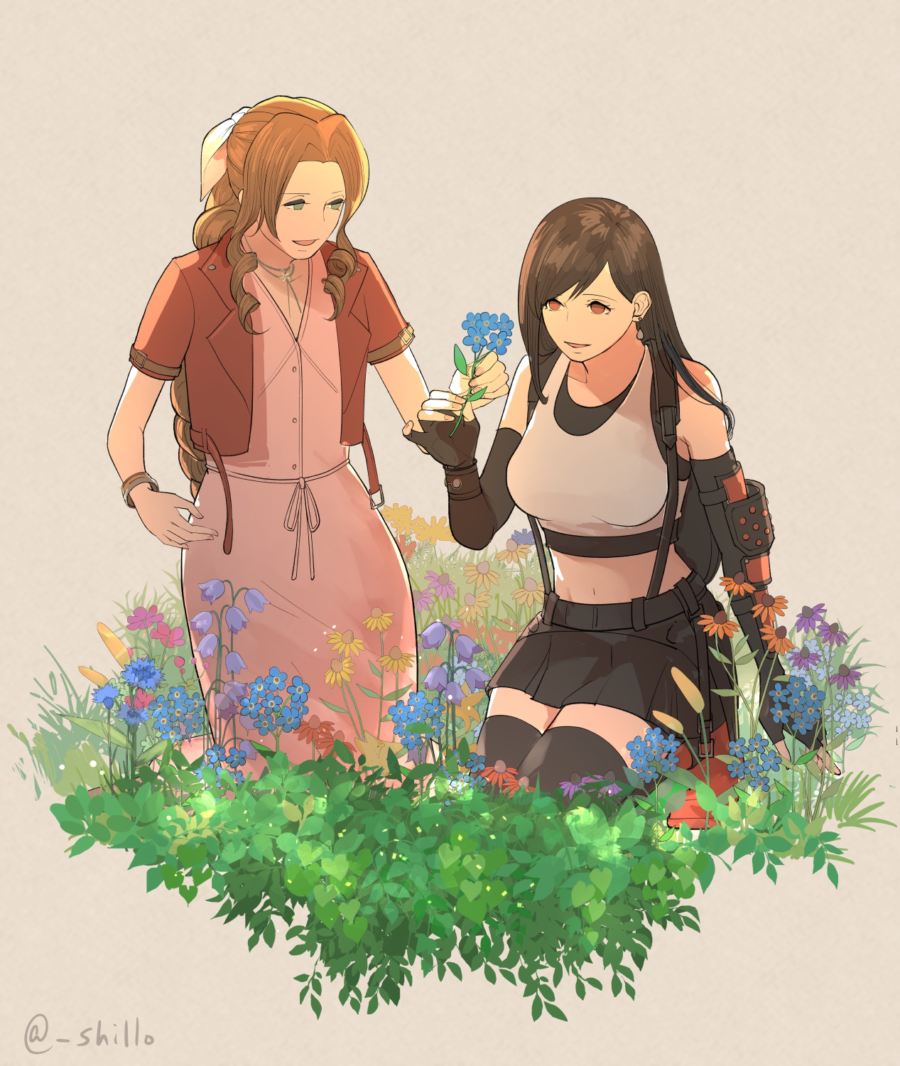 Safebooru - 2girls aerith gainsborough bare shoulders black hair black ...