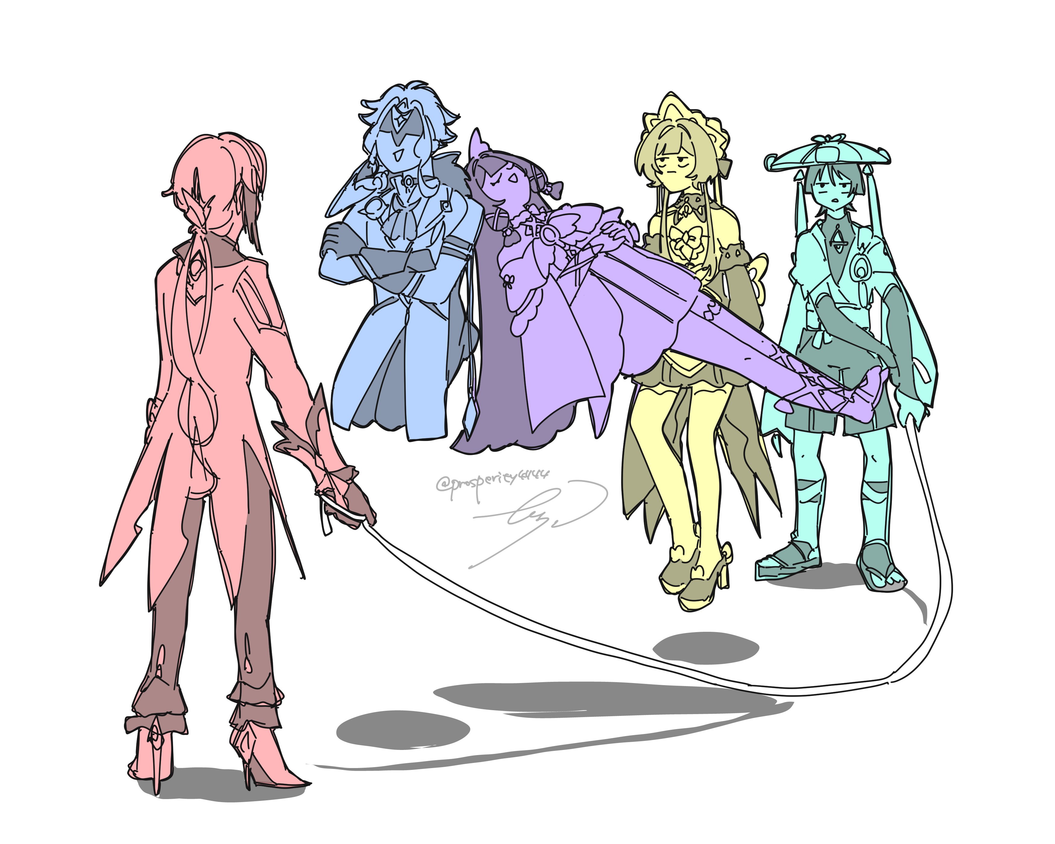 Safebooru - 2boys 3girls absurdres apron arlecchino (genshin impact ...