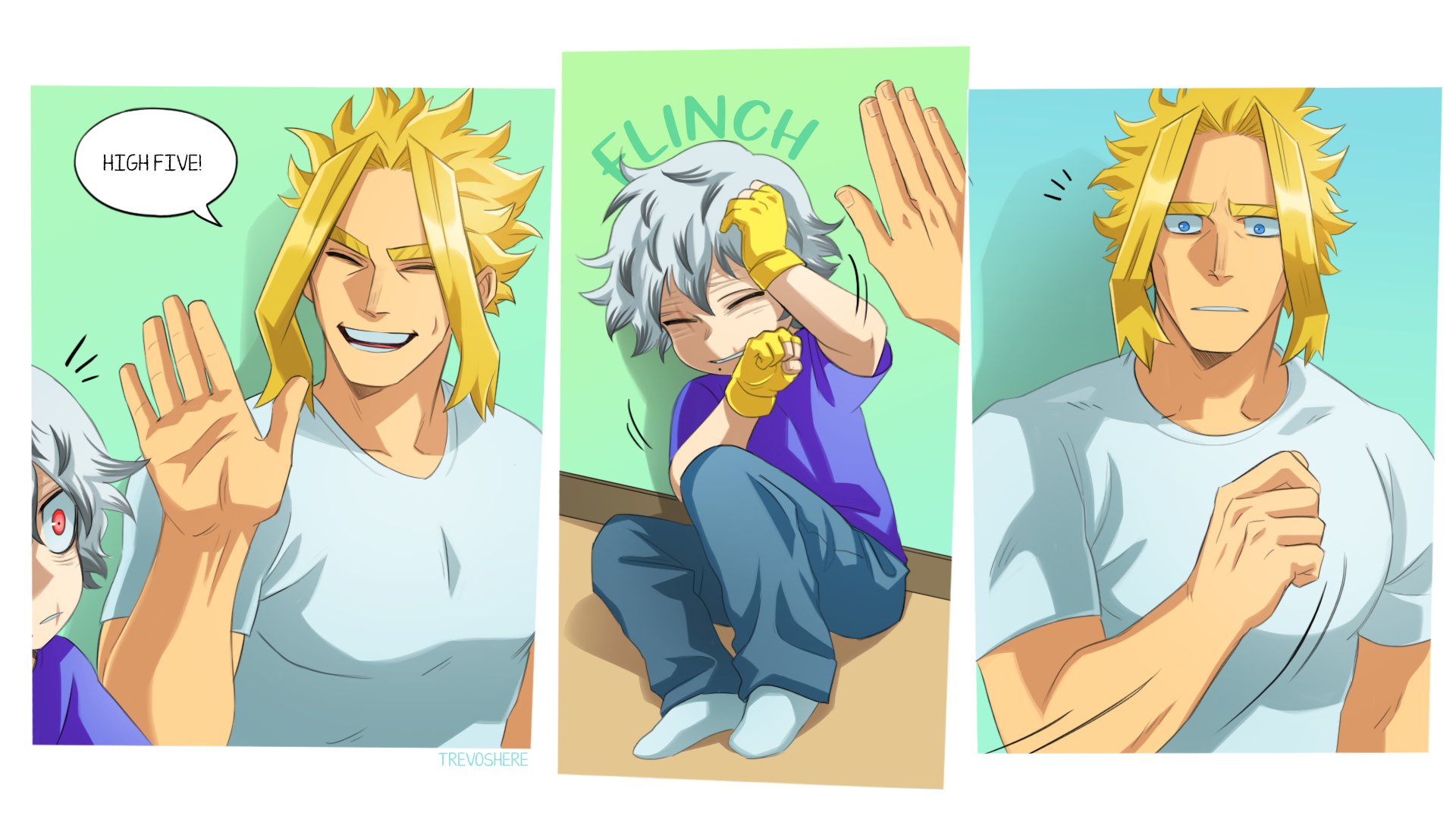 Safebooru - 2boys all might alternate universe bangs blonde hair blue