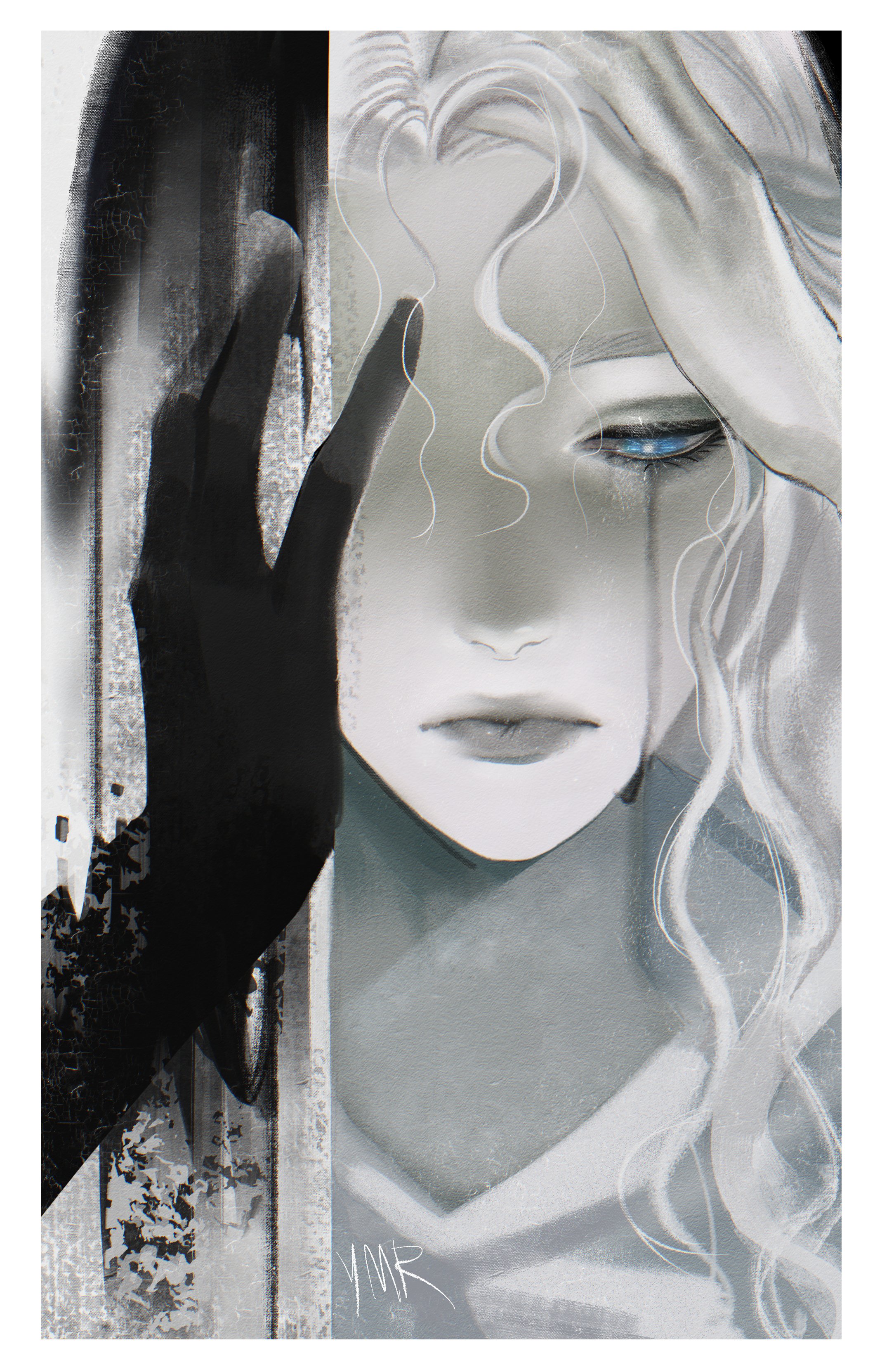 Safebooru - absurdres black hands black tears blue eyes colored ...