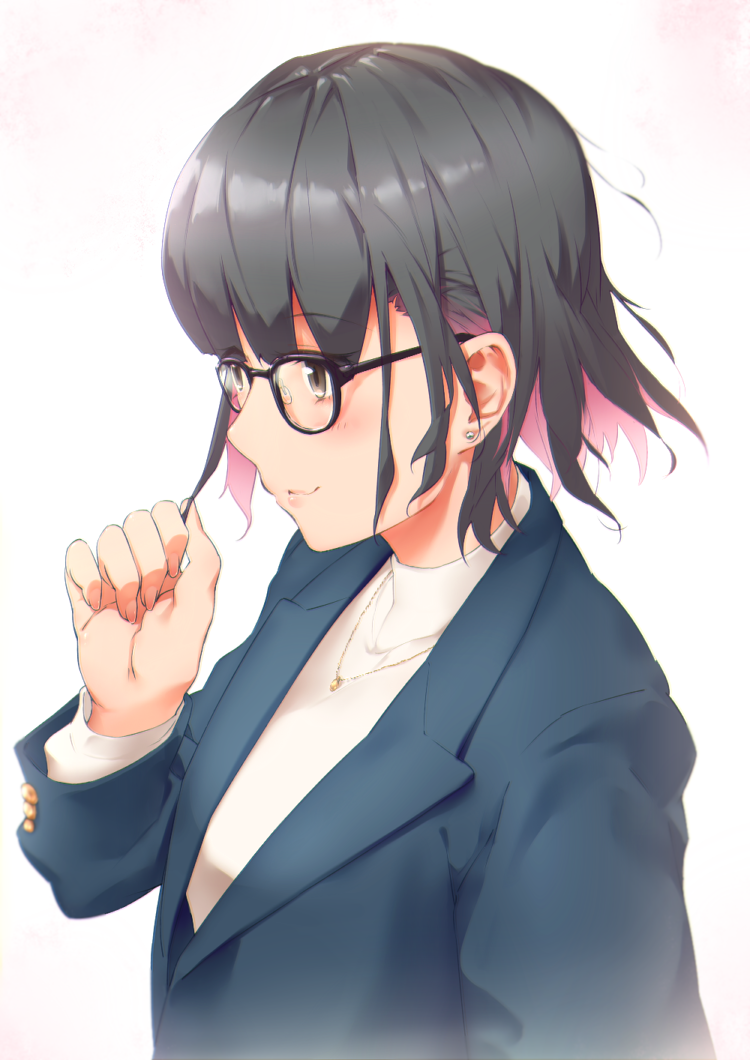 Safebooru 1girl Black Eyes Black Hair Blazer Blue Jacket Blush Ckln Closed Mouth Colored Inner 3792