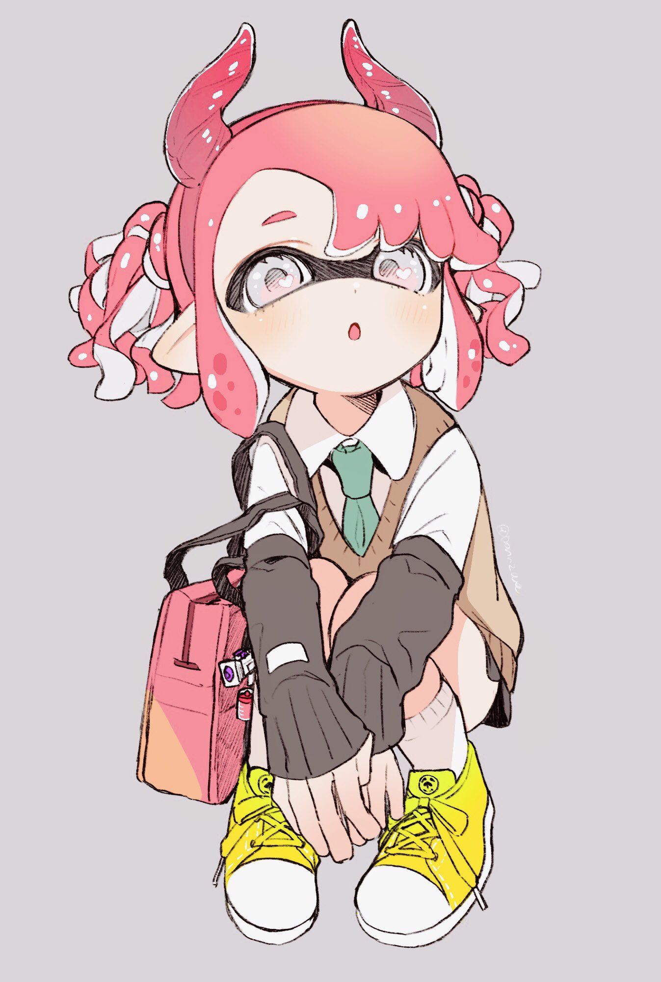 Pink Inkling Sitting Safebooru - 1girl amezawa koma aqua necktie bag bangs black skirt brown ...
