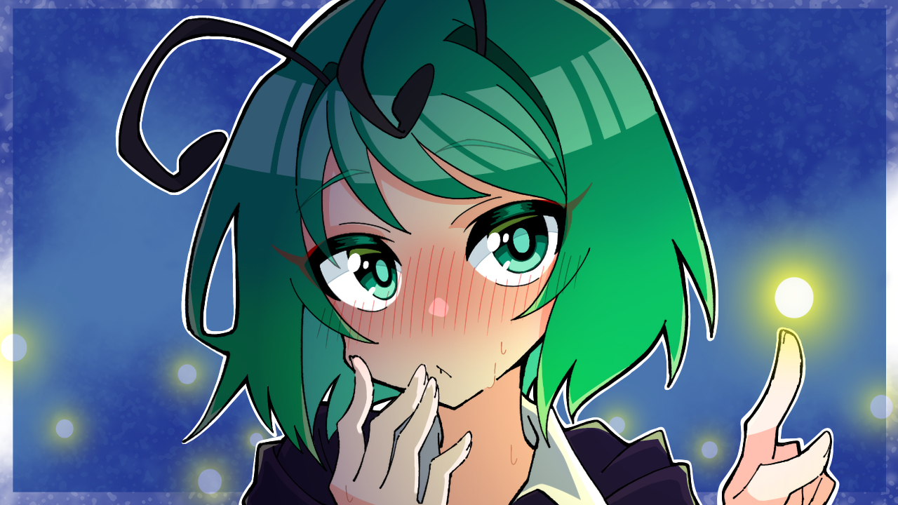 Safebooru 1girl antennae bangs blush bug firefly green eyes green