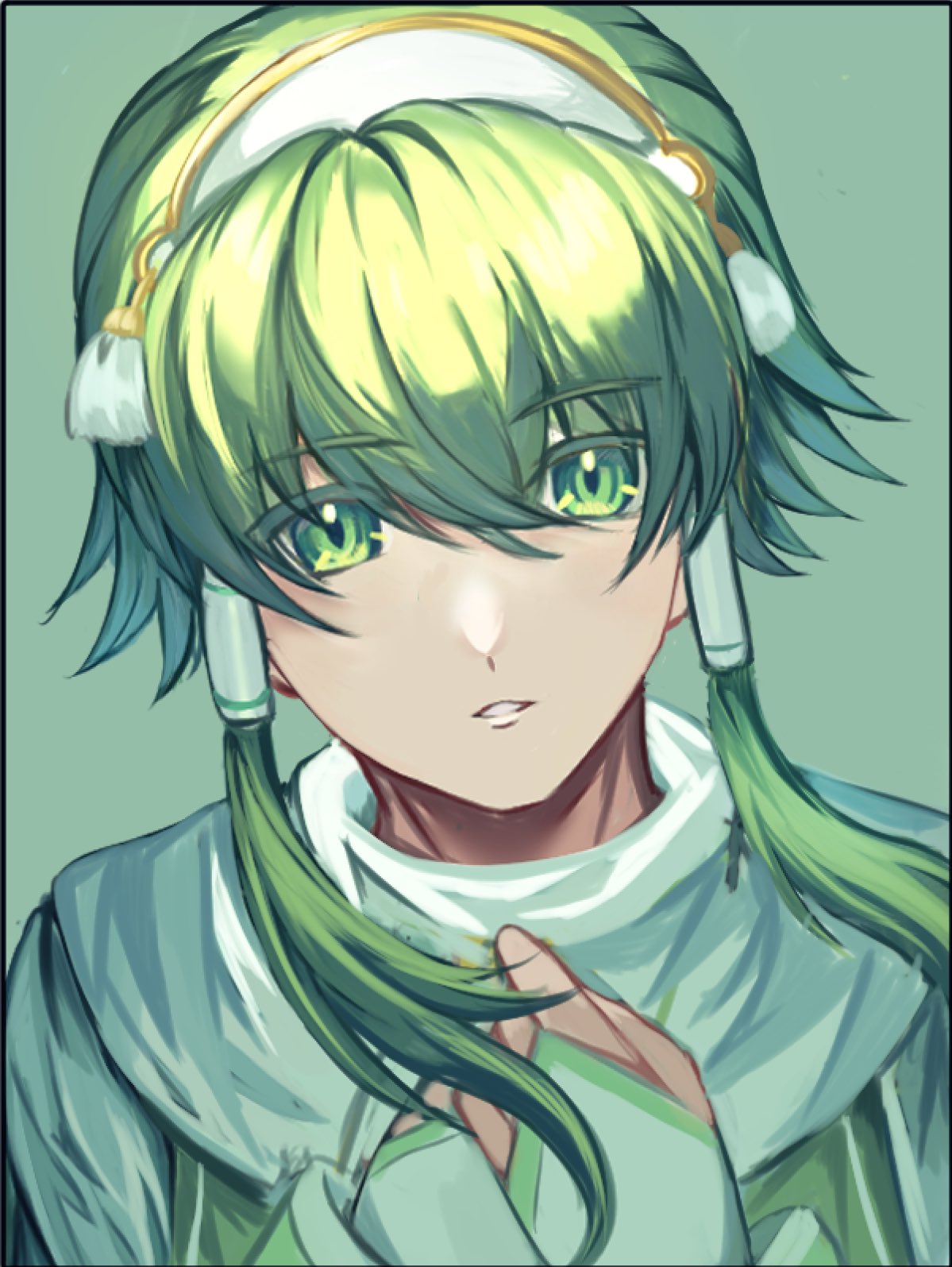 Safebooru - 1boy commentary request green background green eyes green ...