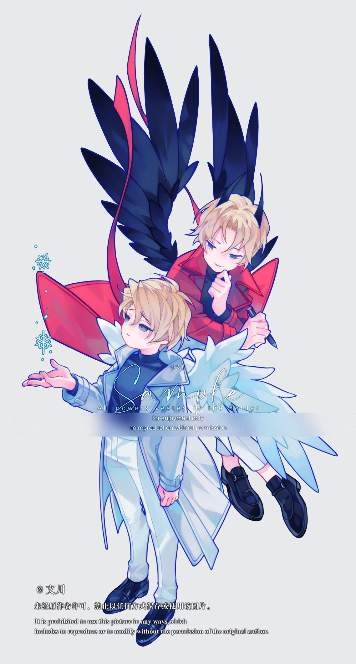 Safebooru - 2boys black eyes black shirt black wings blonde hair cheon ...