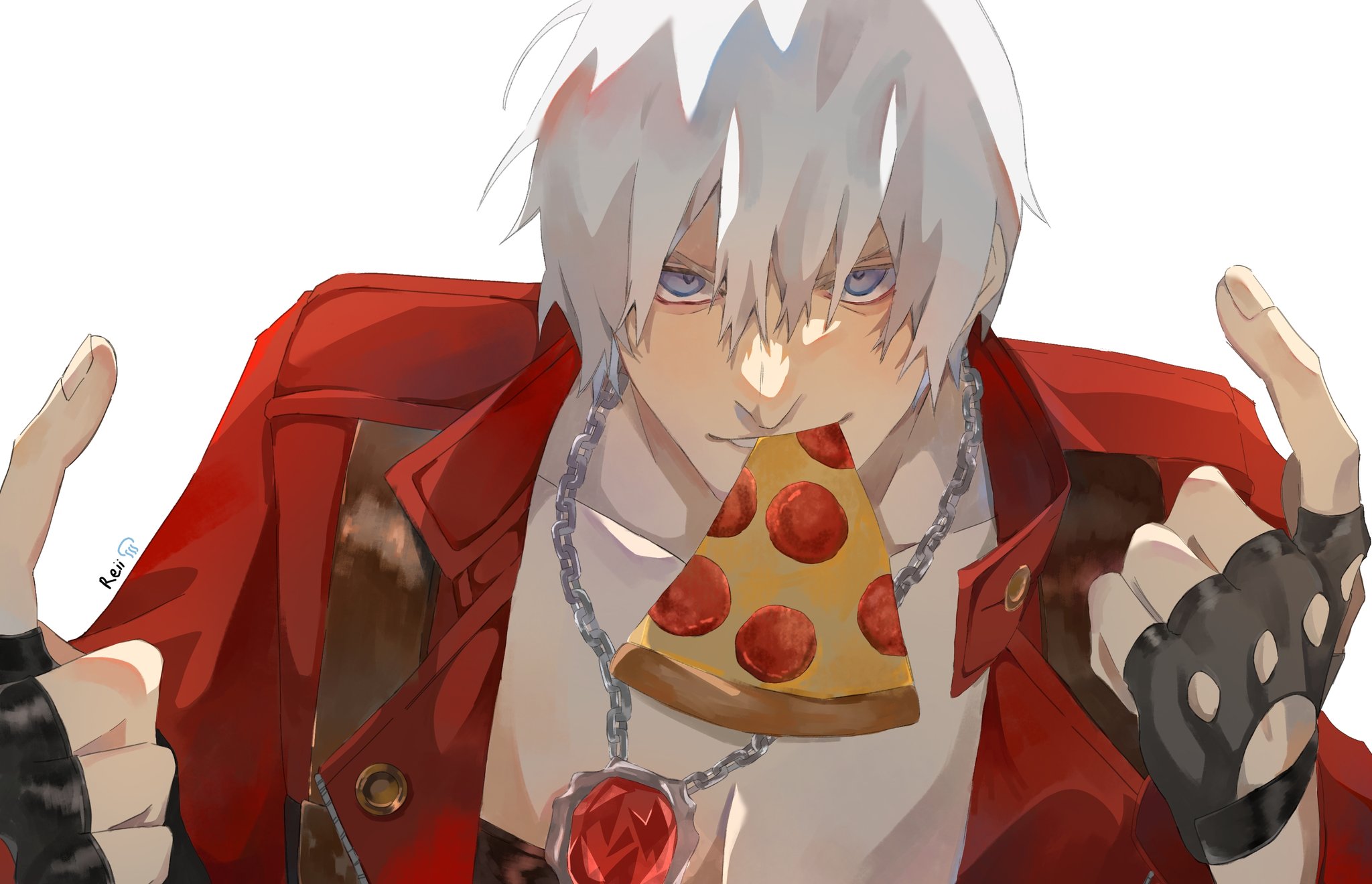 Safebooru - 1boy beckoning black gloves blue eyes chain chain necklace ...