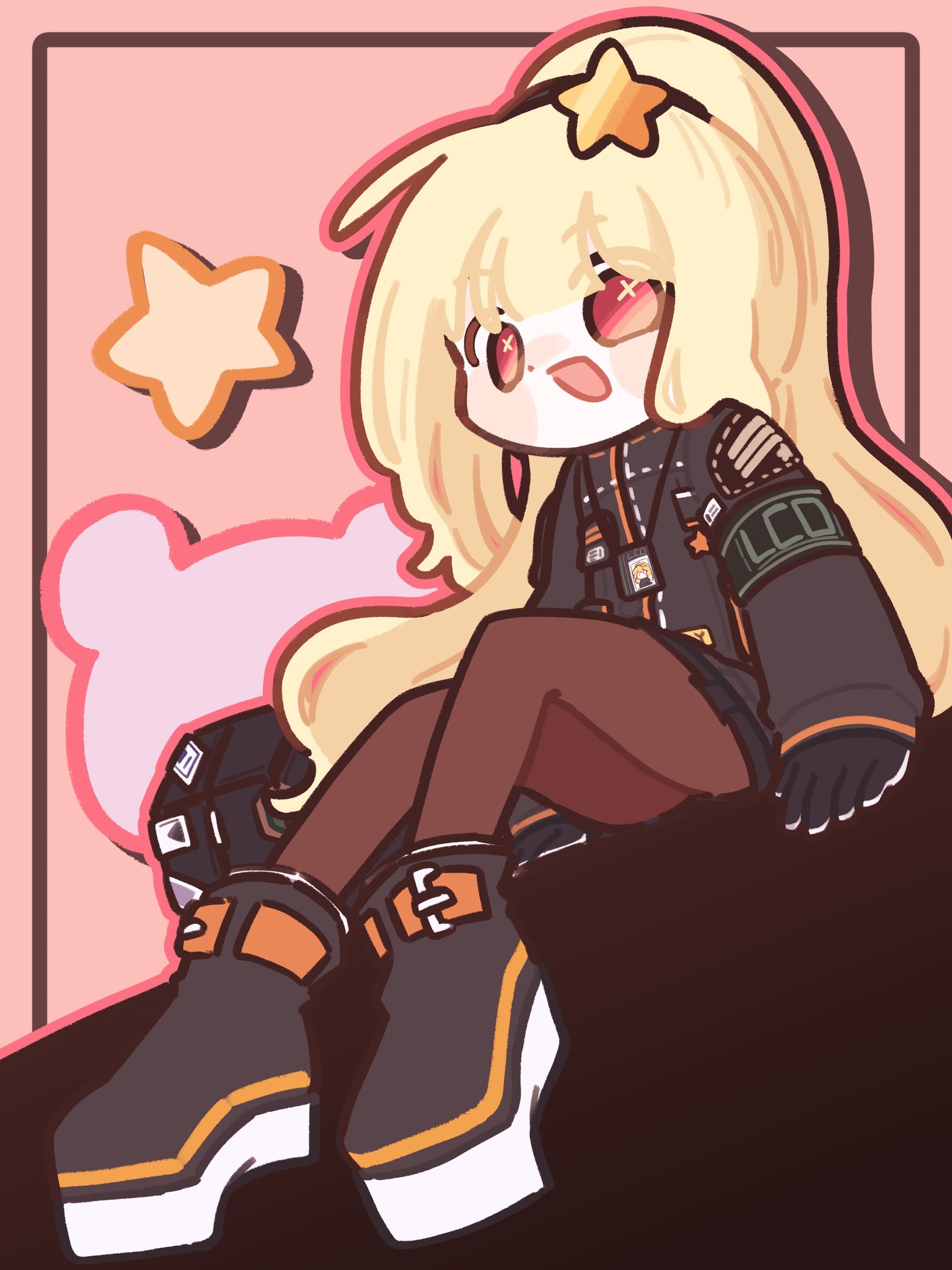 Safebooru - 1girl :d ahoge arm support armband bag black boots black ...