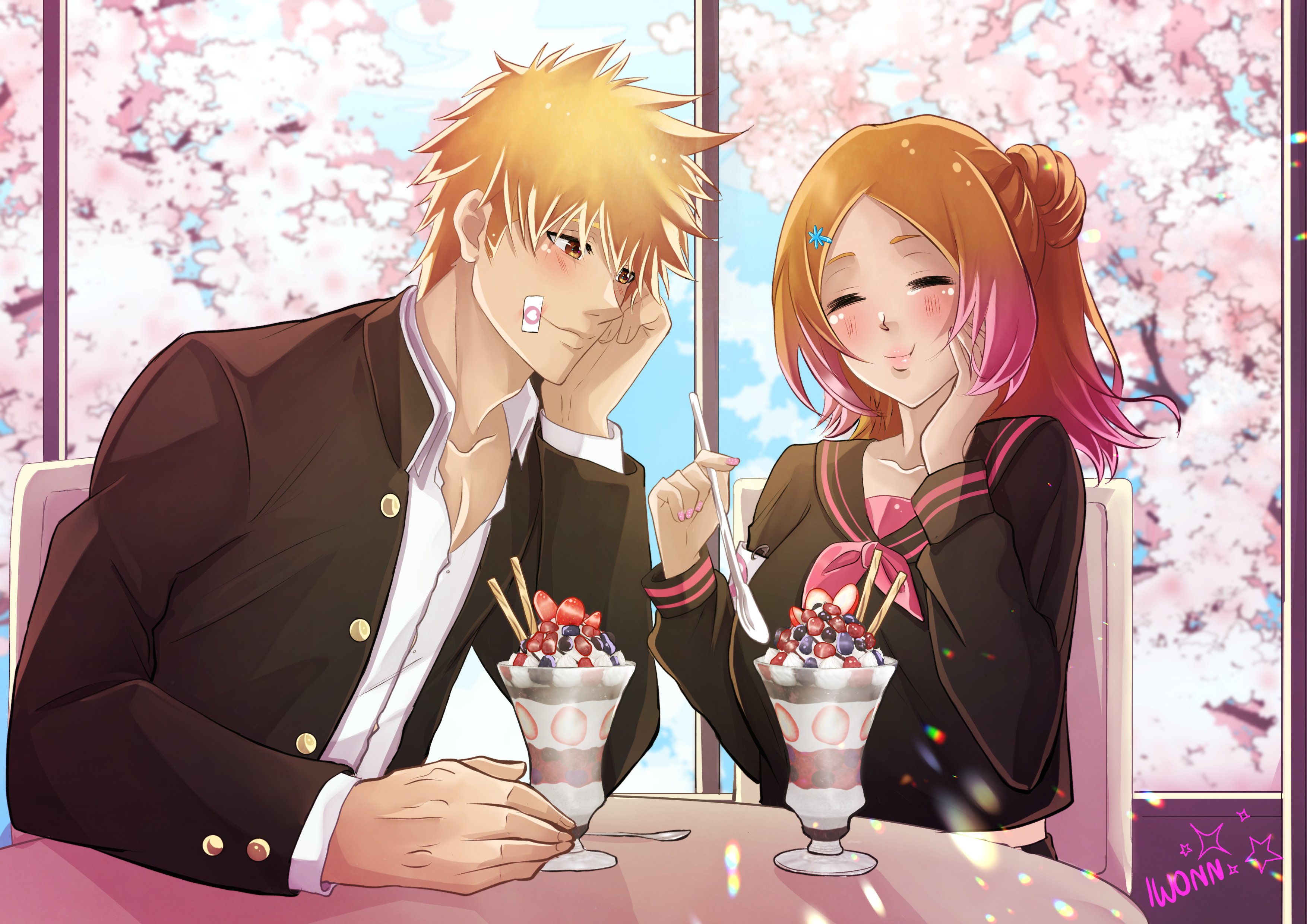 Safebooru - 1boy 1girl absurdres artist name bandaid bandaid on cheek ...