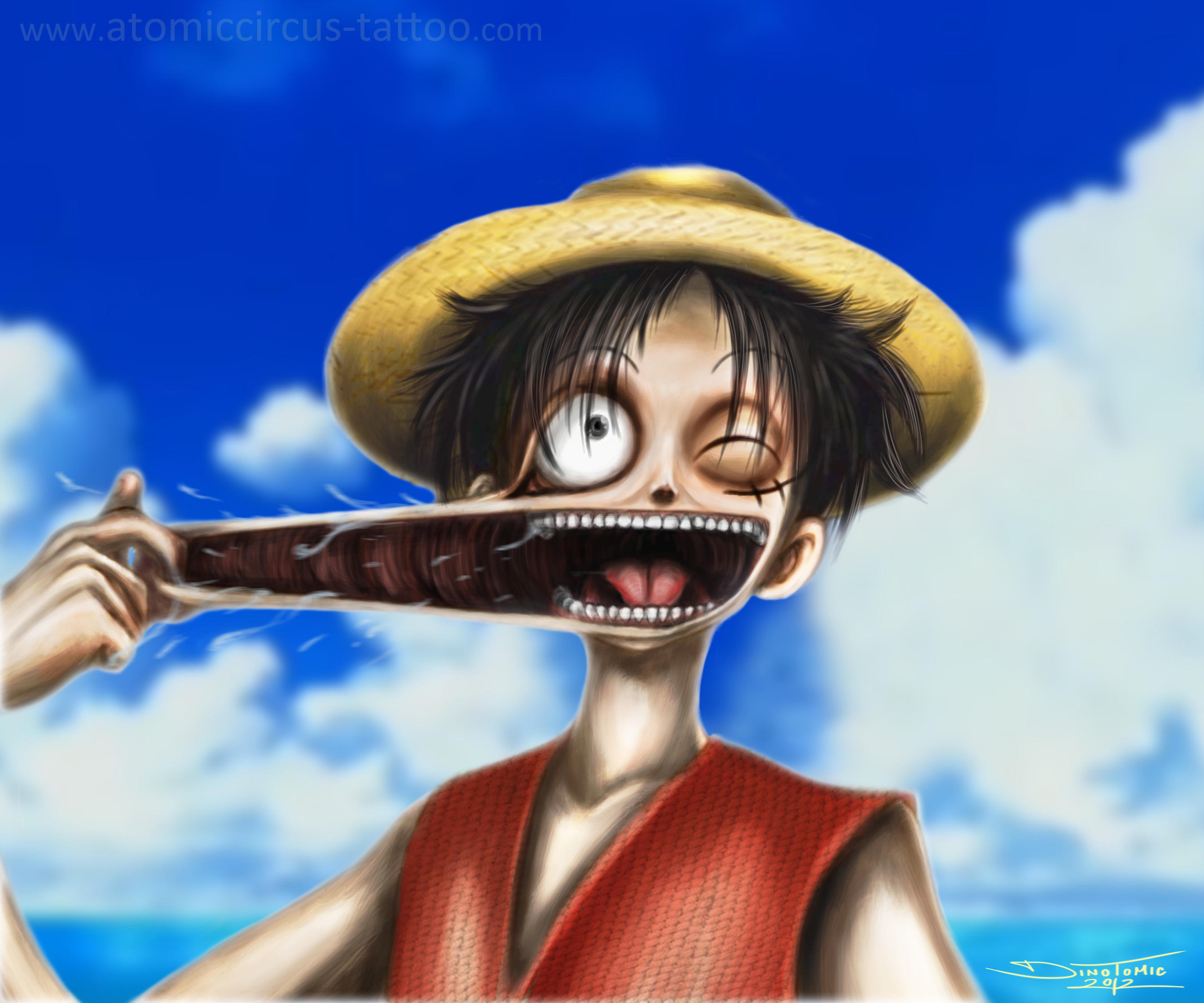 Safebooru - 1boy atomiccircus black hair blue sky hat highres monkey d