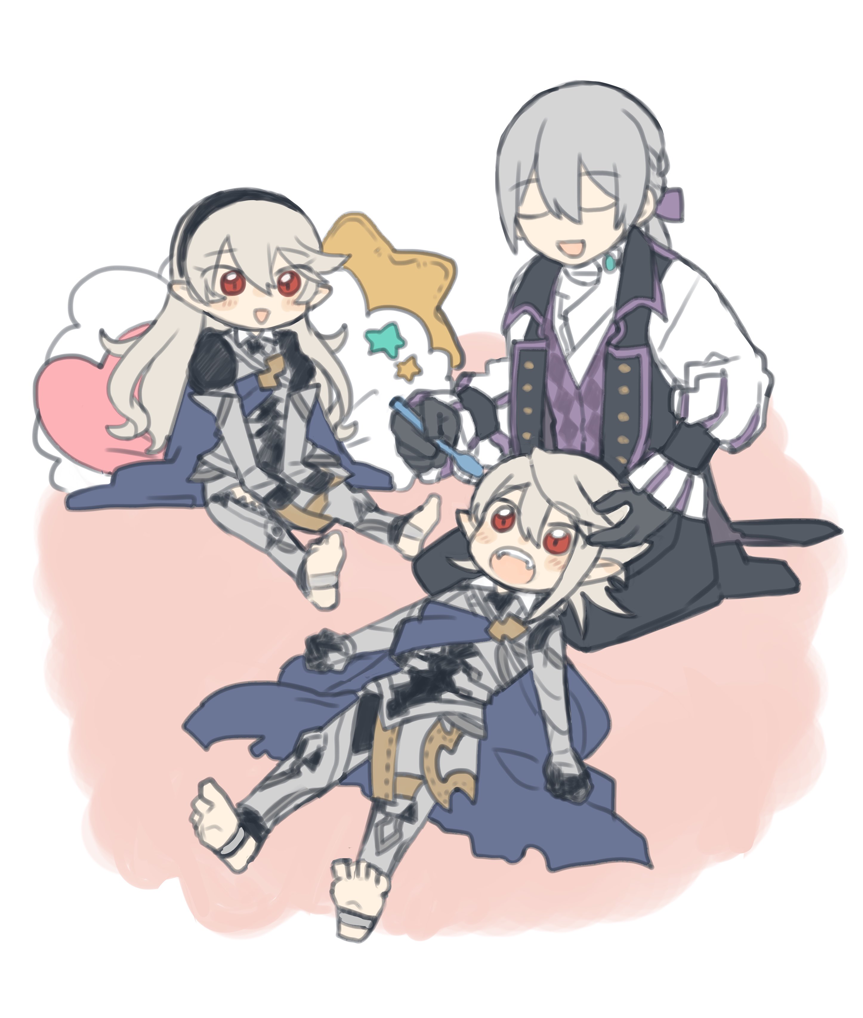 Safebooru - 1girl 2boys absurdres black gloves black hairband butler ...