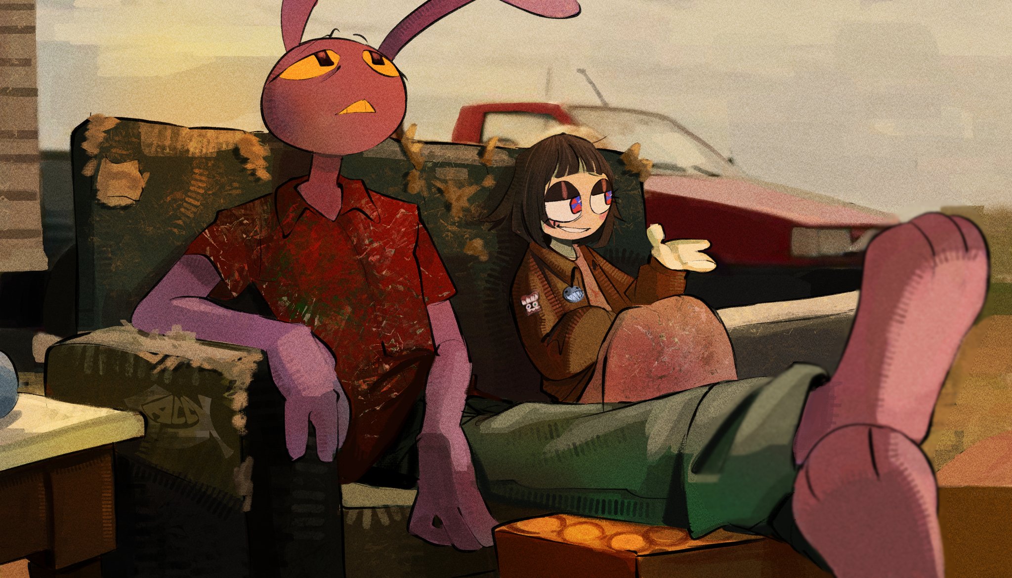 Safebooru - 1boy 1girl animal ears arm rest black hair blue eyes brown ...