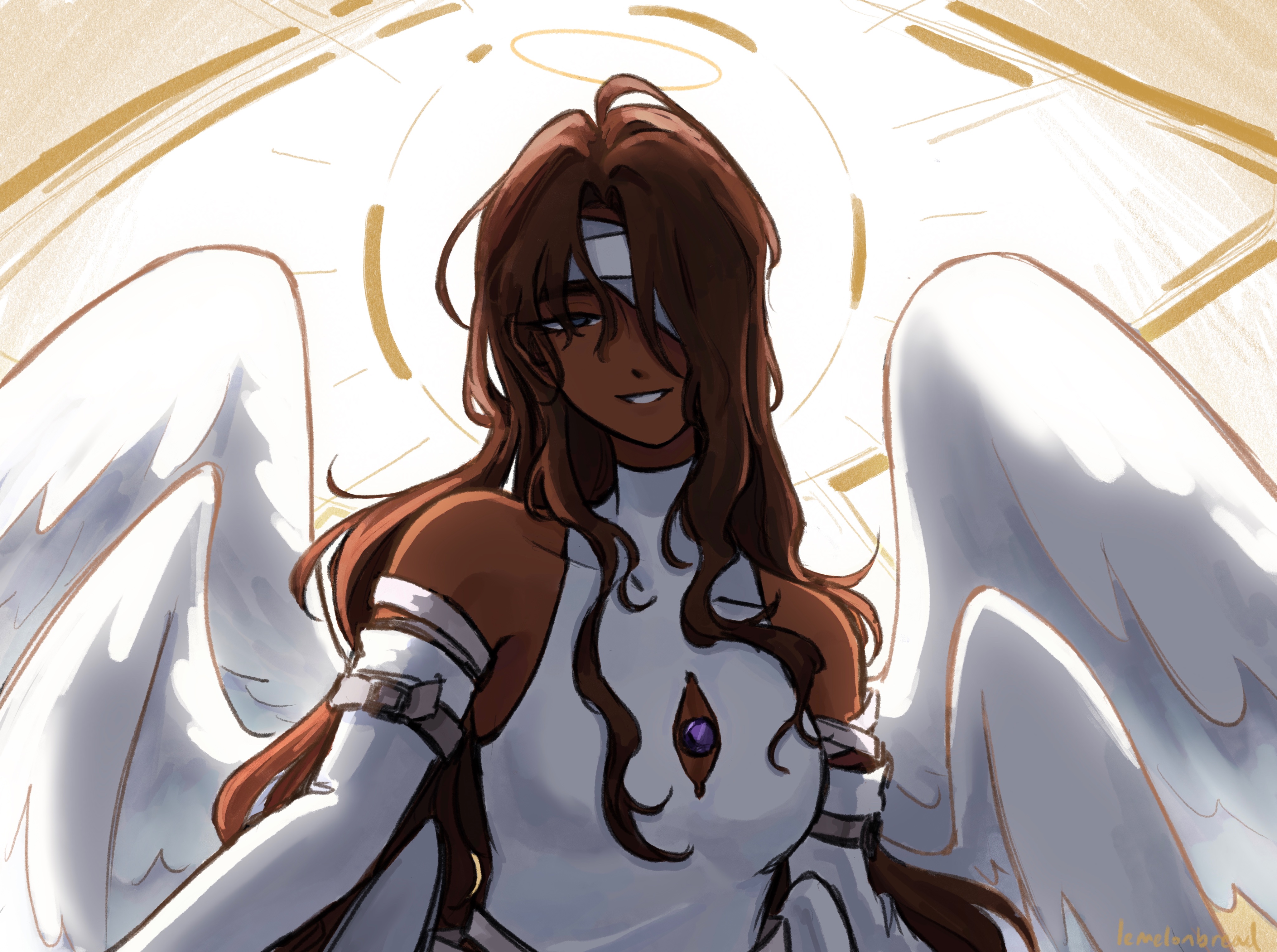 Safebooru - 1girl absurdres alien stage angel angel wings bandage over ...