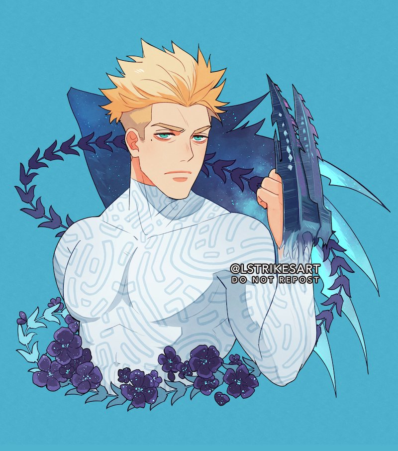 Safebooru 1boy blade blonde hair blue background blue eyes blue