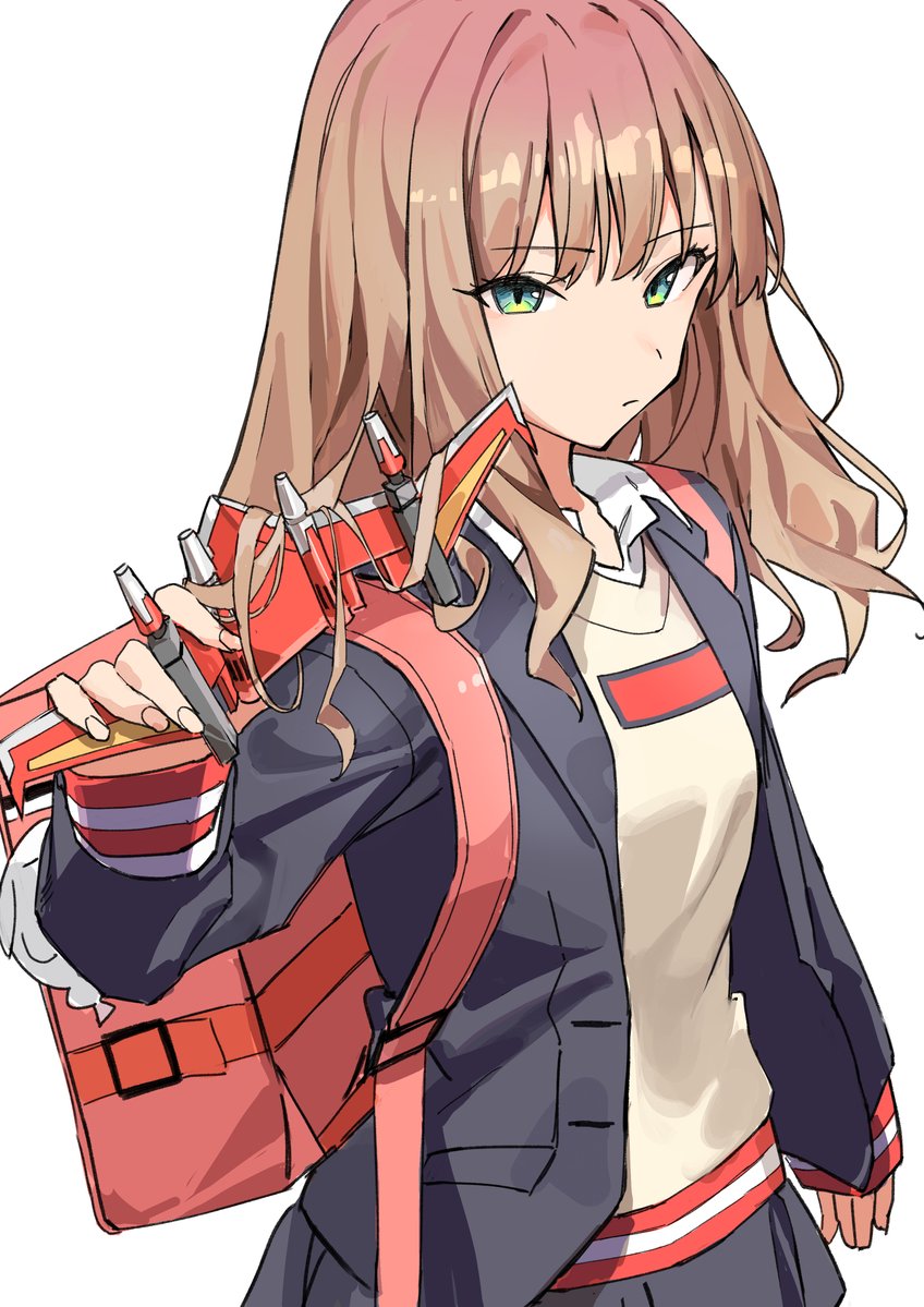 Safebooru 1girl Bag Black Skirt Blazer Breasts Brown Hair Dyna Wing Green Eyes Gridman 1589