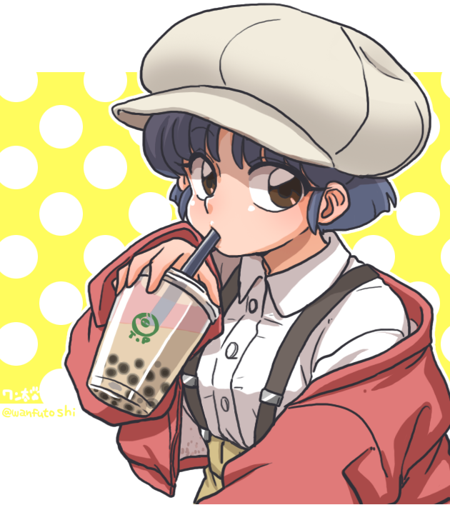 Safebooru - 1girl blue hair breasts brown eyes bubble tea drinking ...