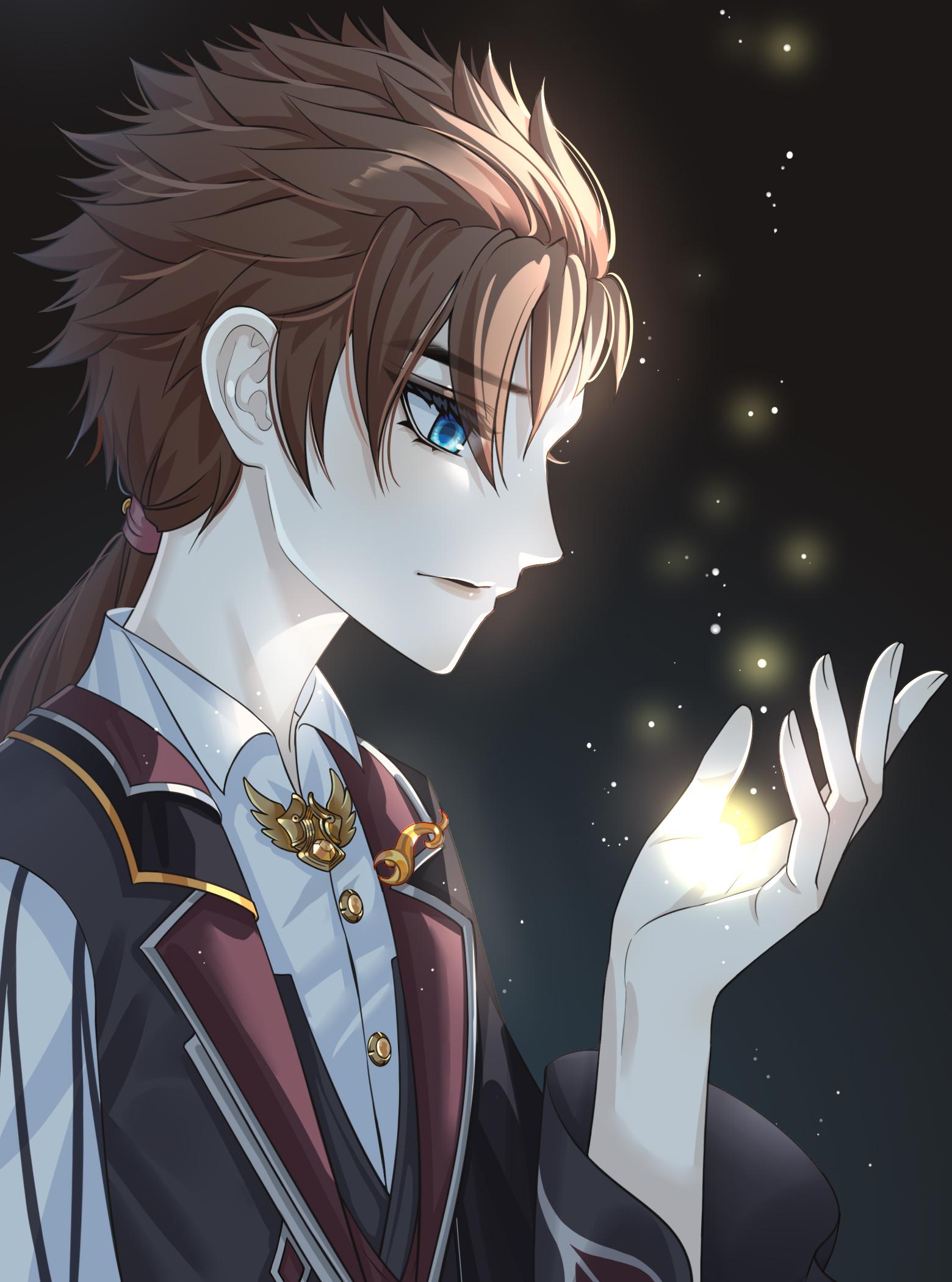 Safebooru - 1boy black jacket blue eyes closed mouth collared shirt ...