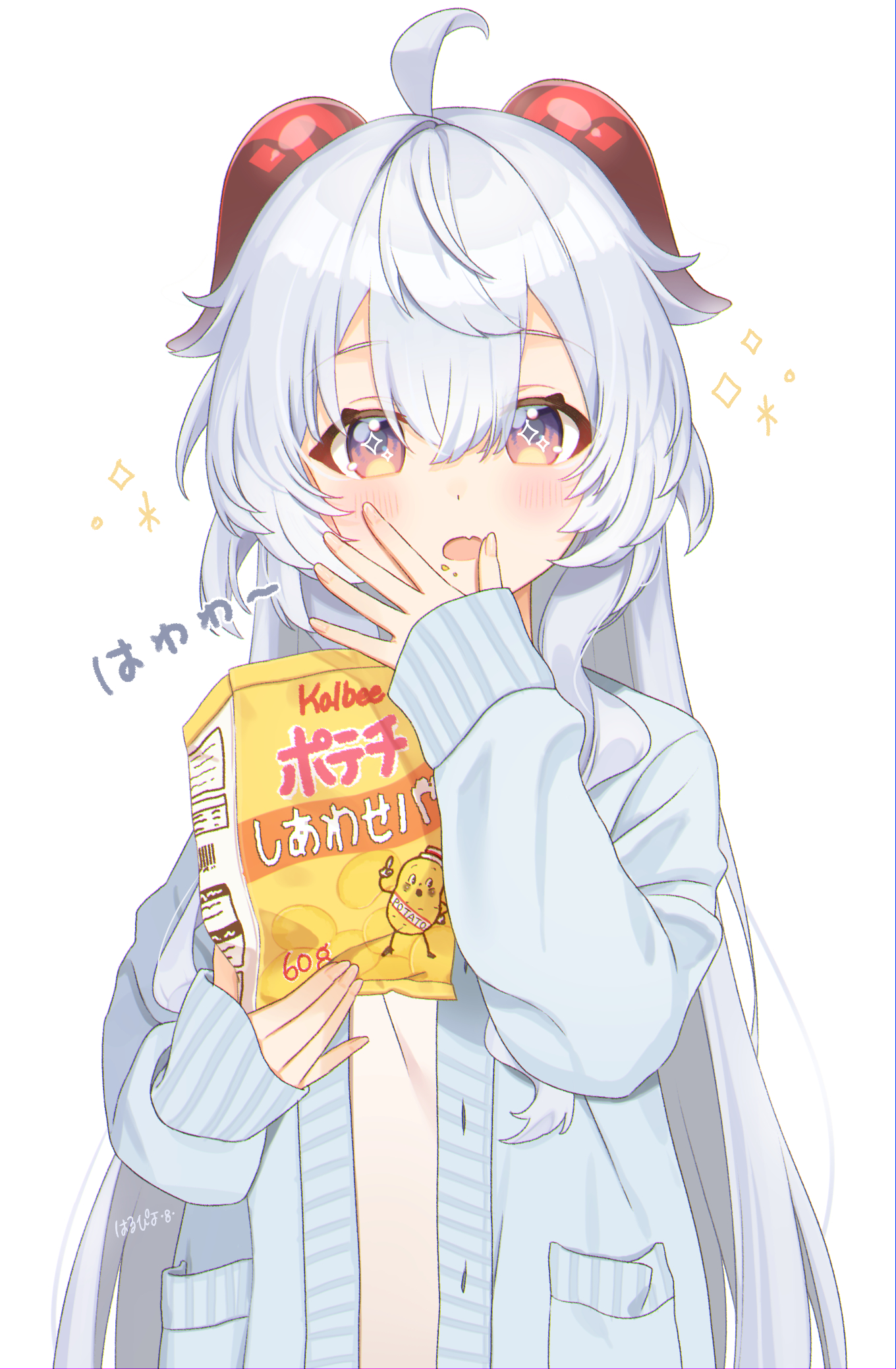 Safebooru - 1girl ahoge artist name blue hair blue jacket blush calbee ...